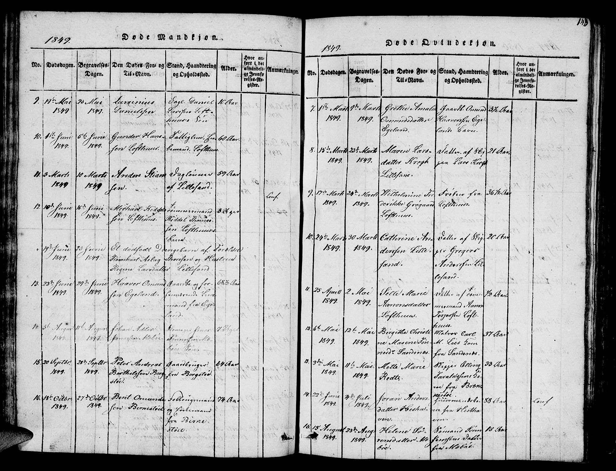 Vestre Moland sokneprestkontor, AV/SAK-1111-0046/F/Fb/Fbb/L0001: Parish register (copy) no. B 1, 1816-1851, p. 143