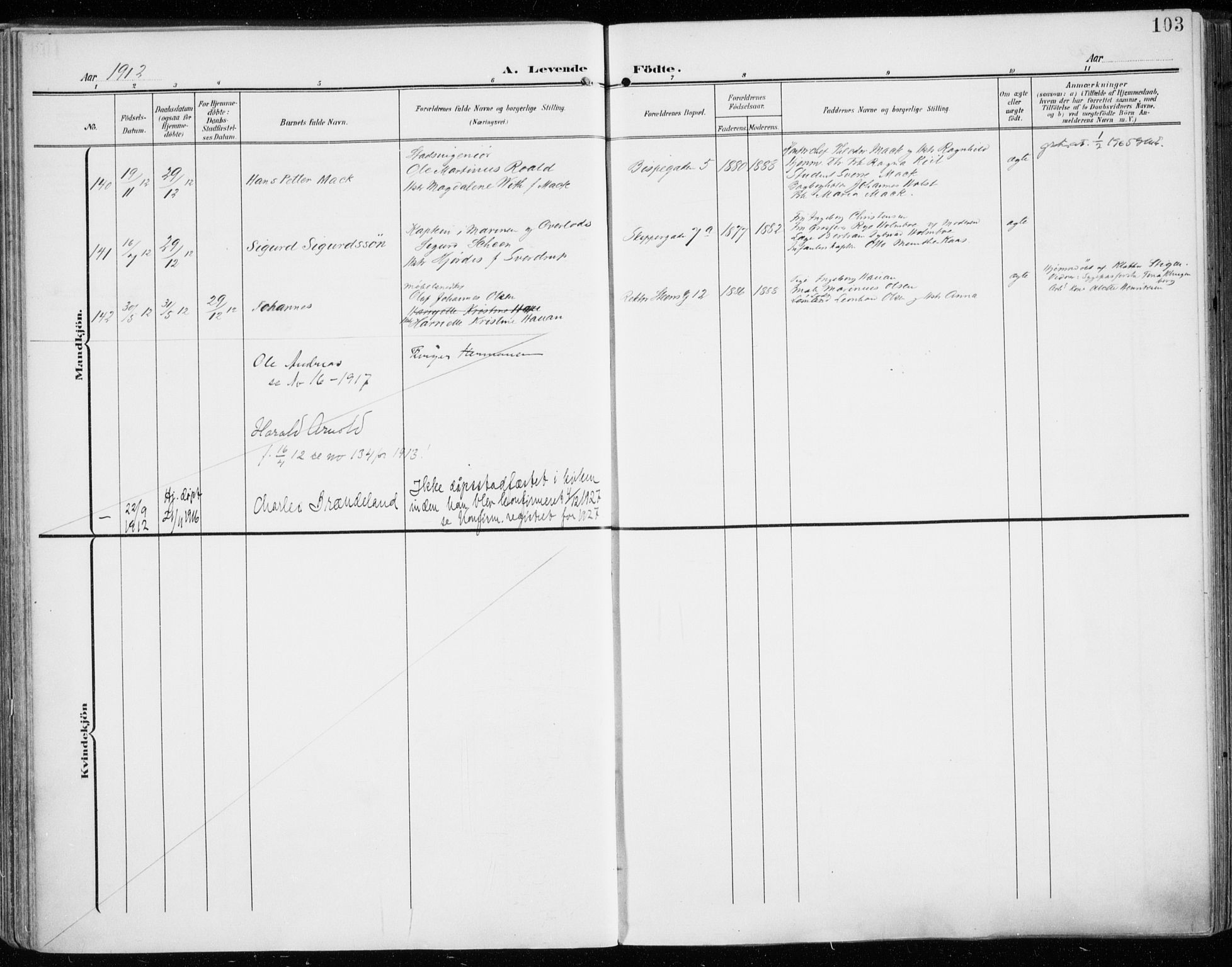 Tromsø sokneprestkontor/stiftsprosti/domprosti, AV/SATØ-S-1343/G/Ga/L0017kirke: Parish register (official) no. 17, 1907-1917, p. 103