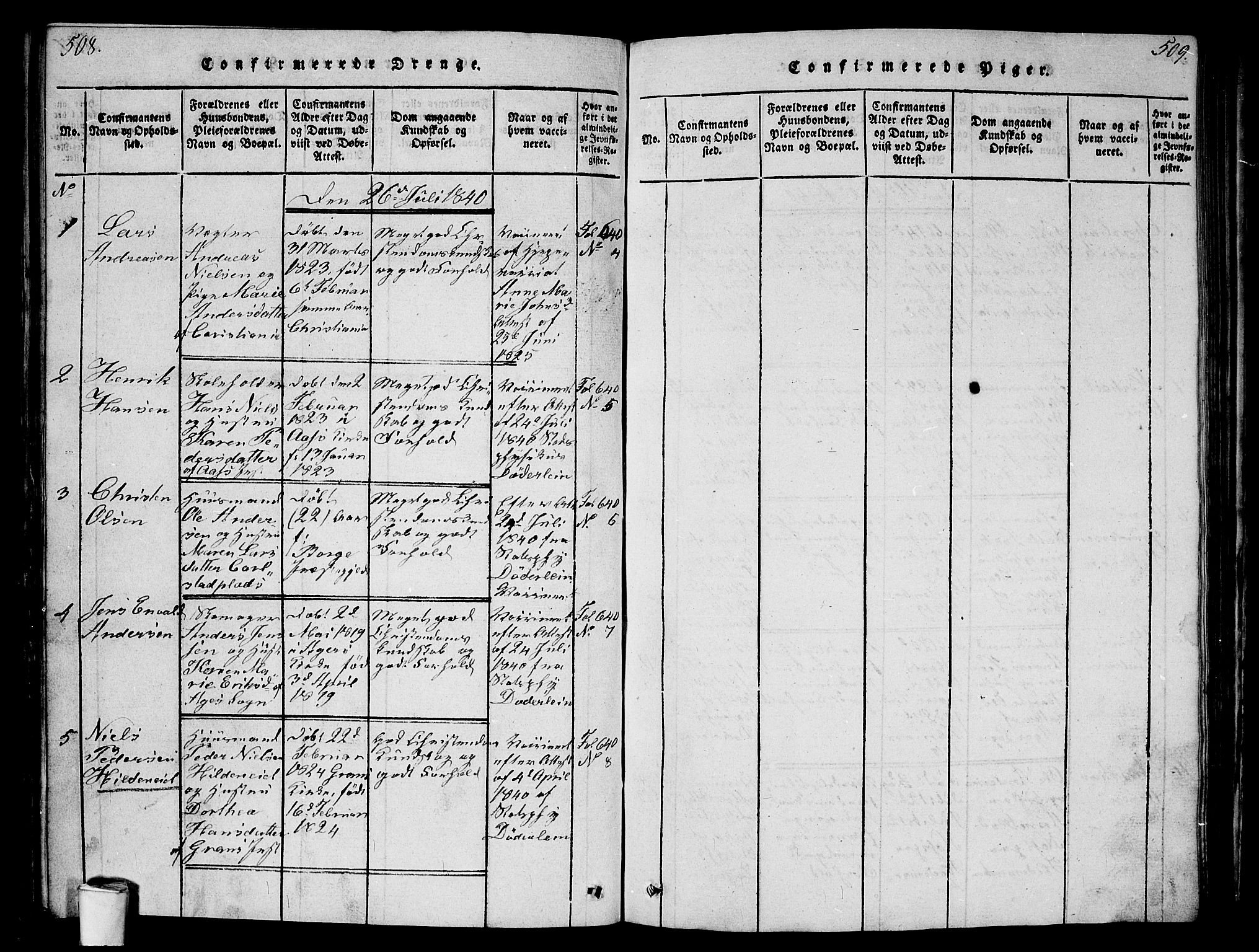 Kristiania tukthusprest Kirkebøker, AV/SAO-A-10881/G/Ga/L0001: Parish register (copy) no. 1, 1818-1857, p. 508-509