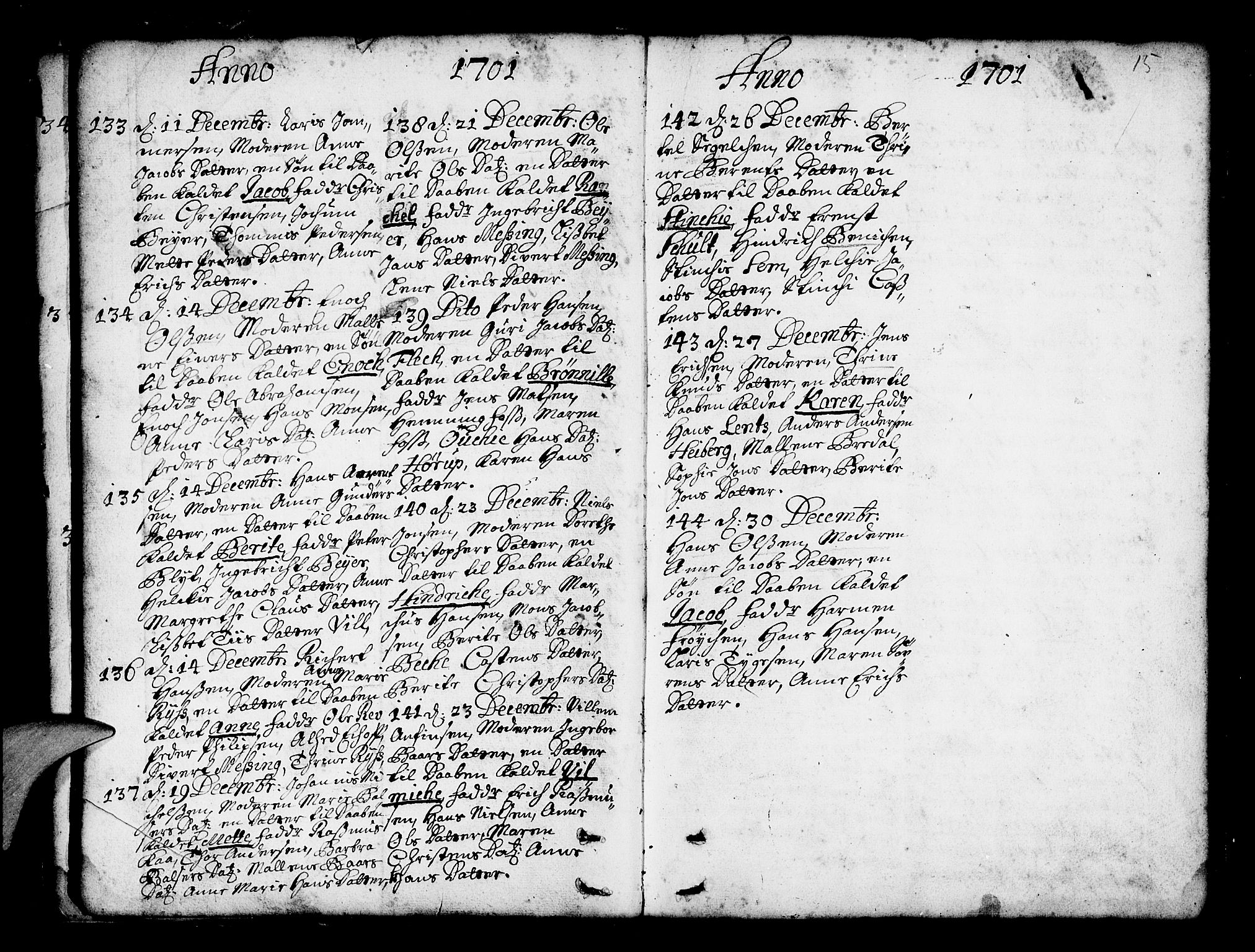 Nykirken Sokneprestembete, AV/SAB-A-77101/H/Haa/L0002: Parish register (official) no. A 2, 1700-1723, p. 15