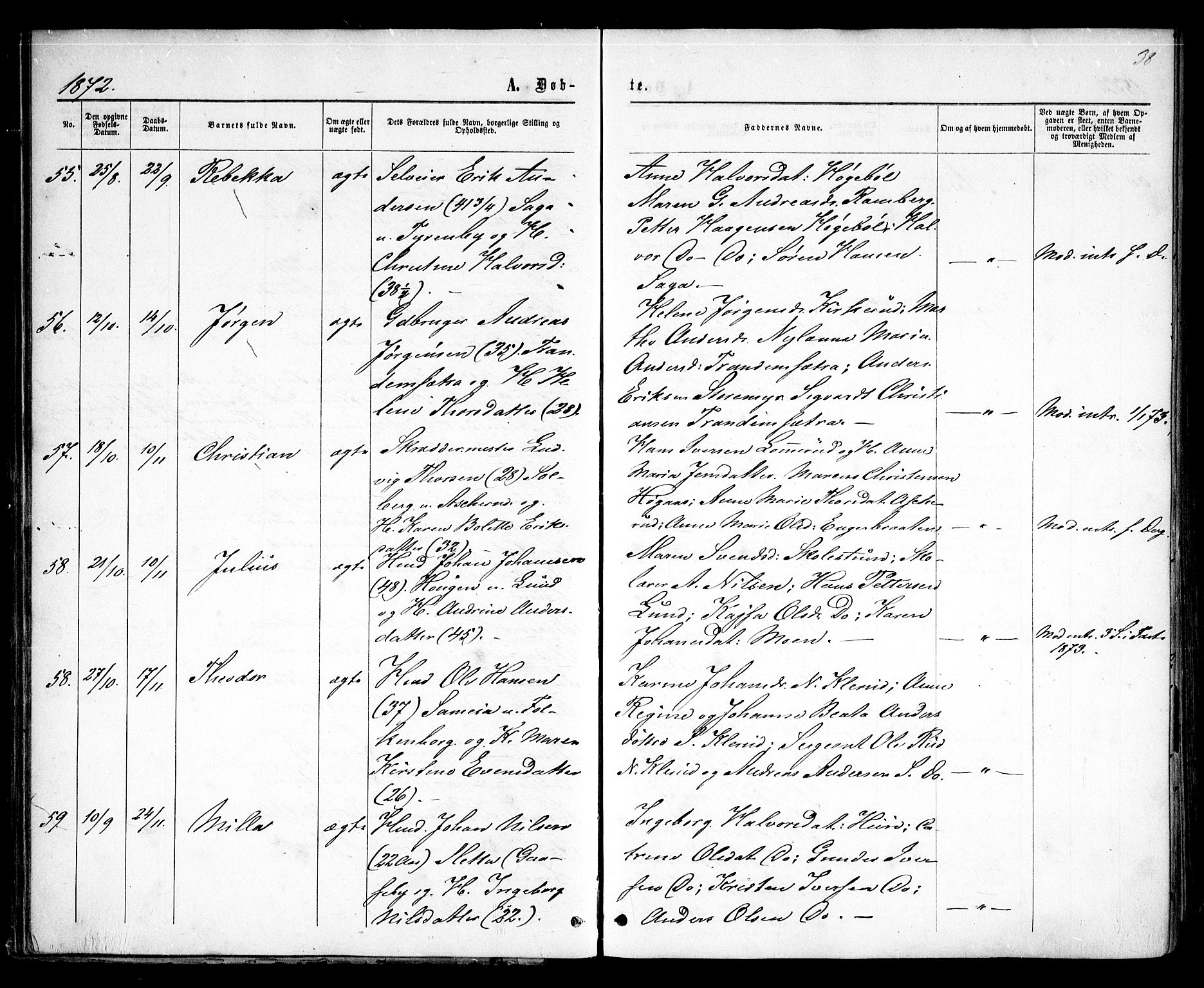 Rødenes prestekontor Kirkebøker, AV/SAO-A-2005/F/Fa/L0008: Parish register (official) no. I 8, 1869-1879, p. 38