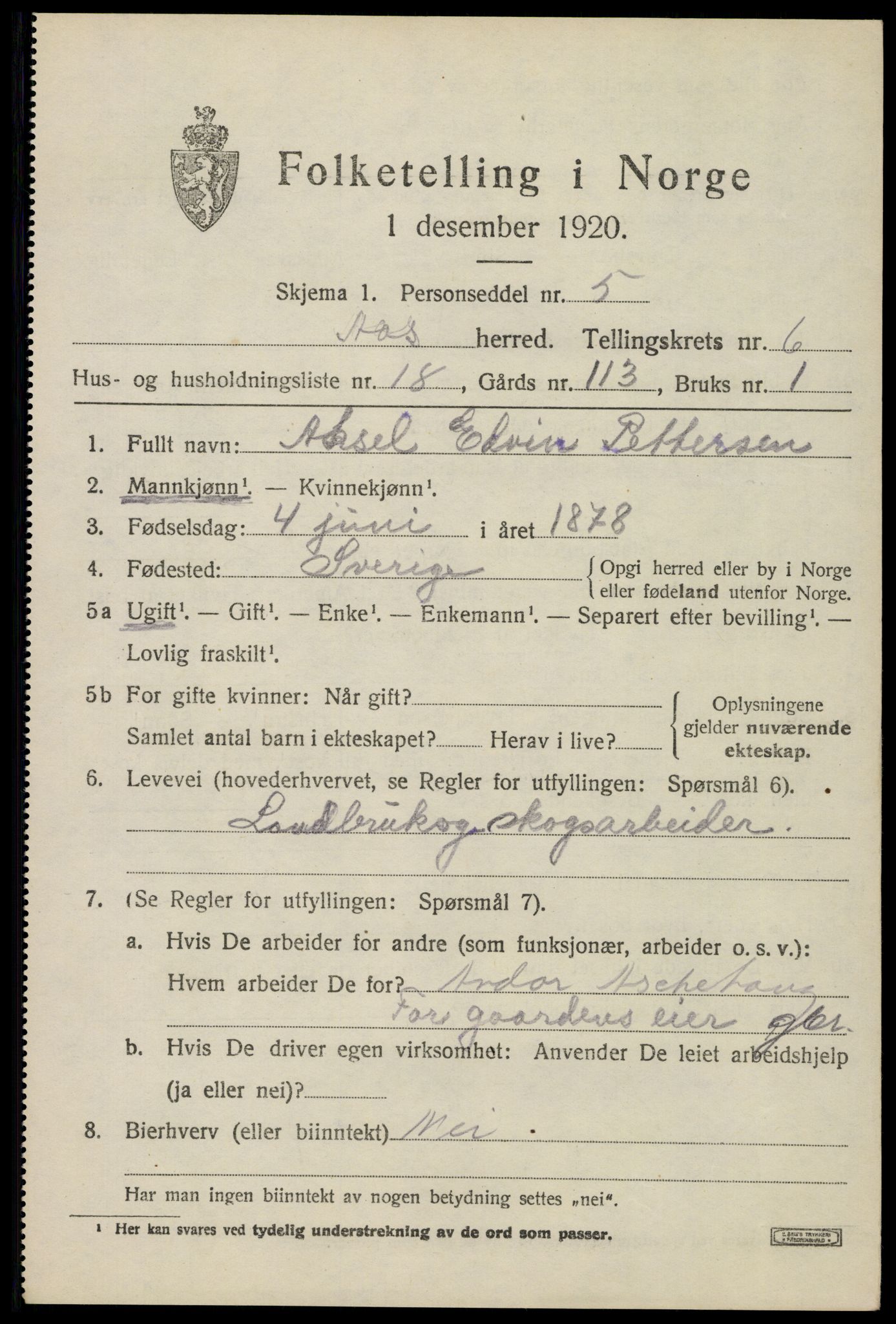 SAO, 1920 census for Ås, 1920, p. 7034