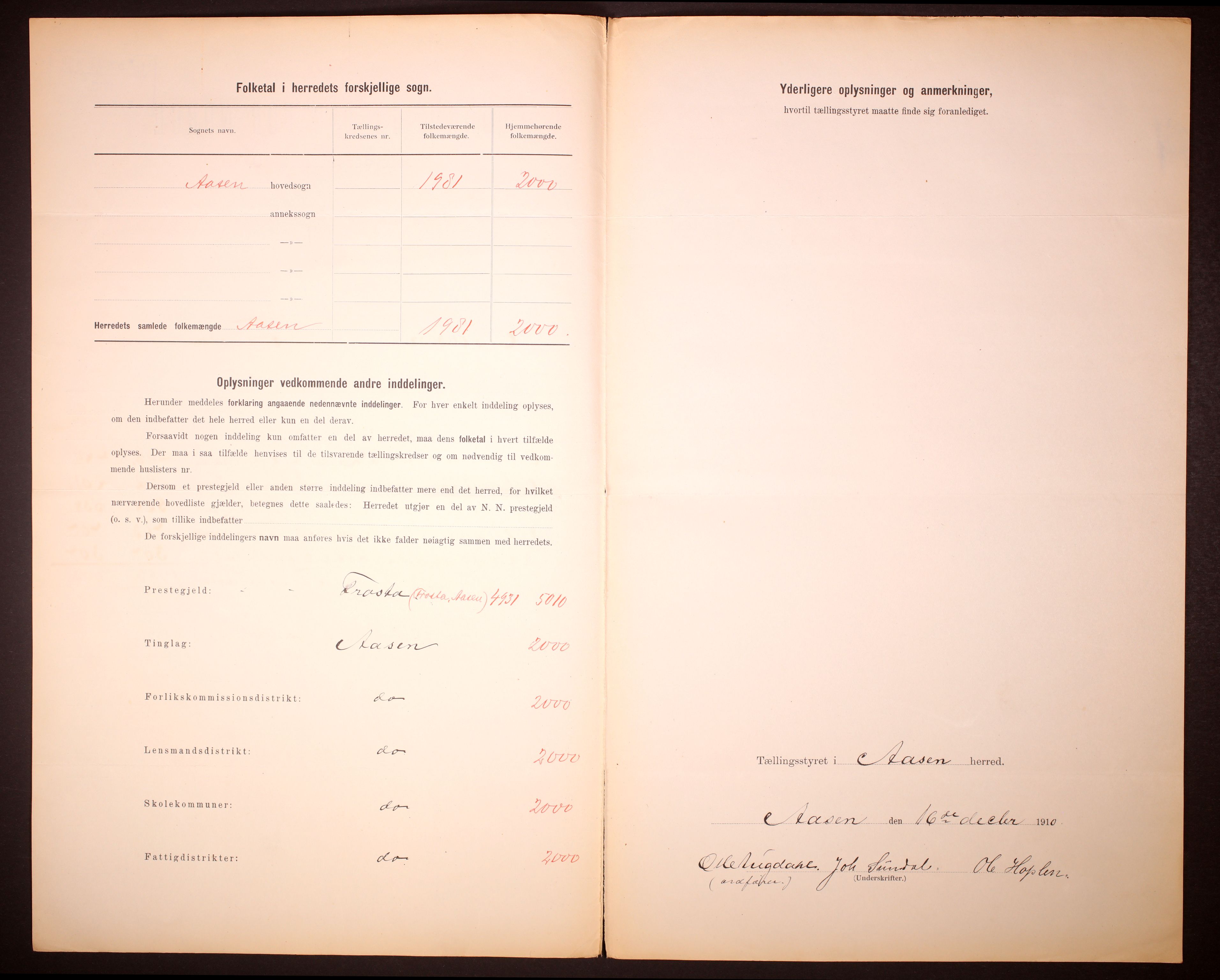 RA, 1910 census for Åsen, 1910, p. 3