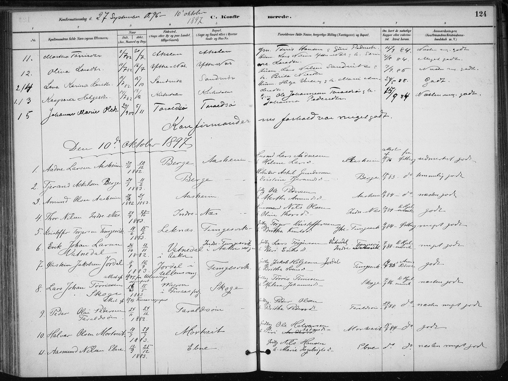 Skånevik sokneprestembete, AV/SAB-A-77801/H/Haa: Parish register (official) no. B 1, 1879-1914, p. 124