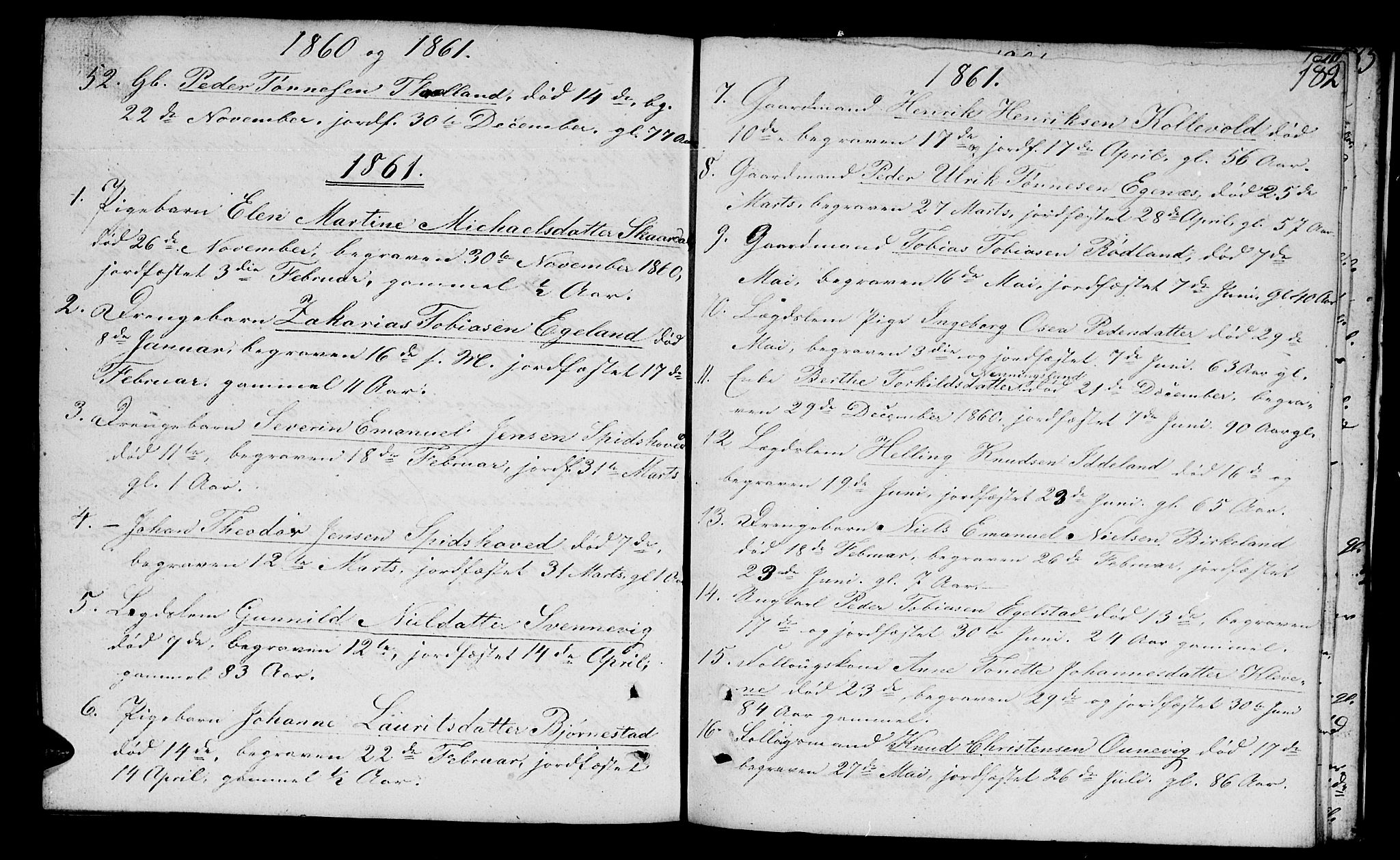 Lyngdal sokneprestkontor, SAK/1111-0029/F/Fb/Fbc/L0002: Parish register (copy) no. B 2, 1849-1864, p. 182