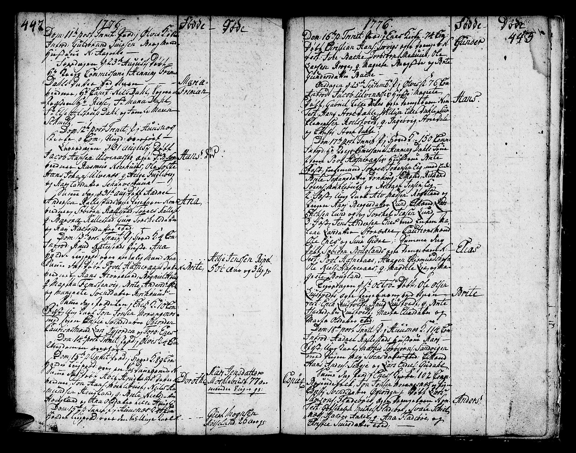 Kvinnherad sokneprestembete, AV/SAB-A-76401/H/Haa: Parish register (official) no. A 3, 1754-1777, p. 442-443