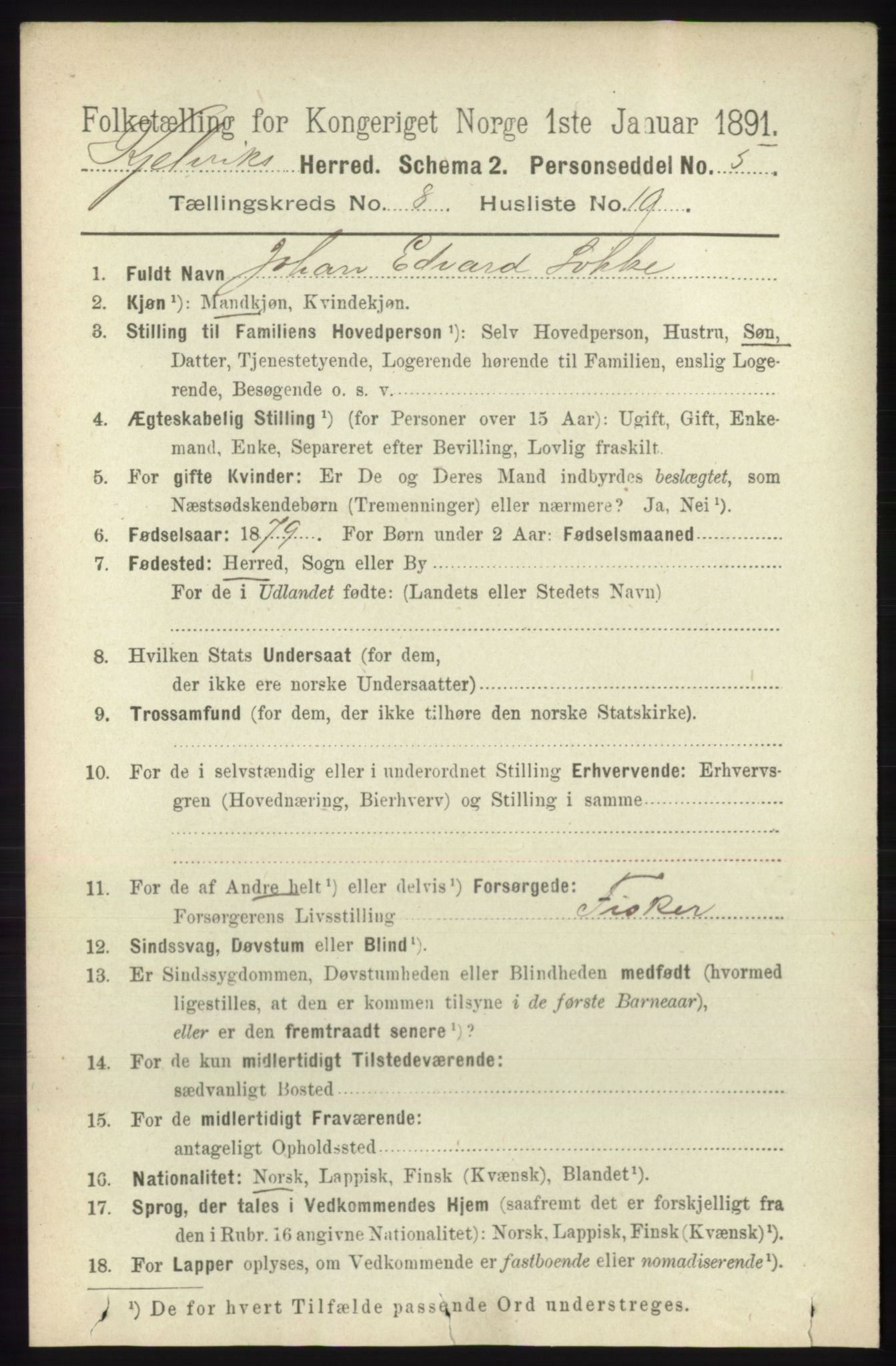 RA, 1891 census for 2019 Kjelvik, 1891, p. 1368