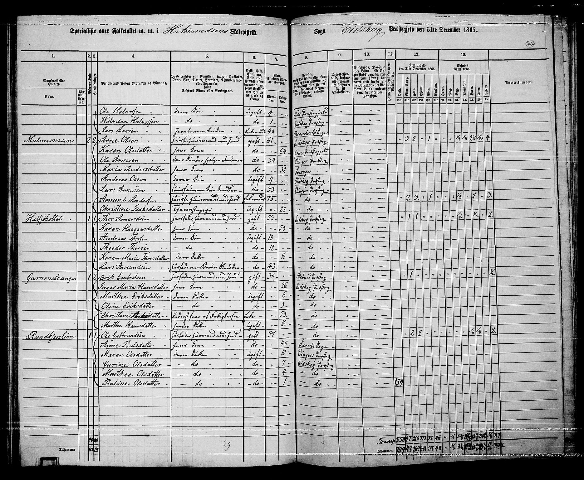 RA, 1865 census for Eidskog, 1865, p. 132