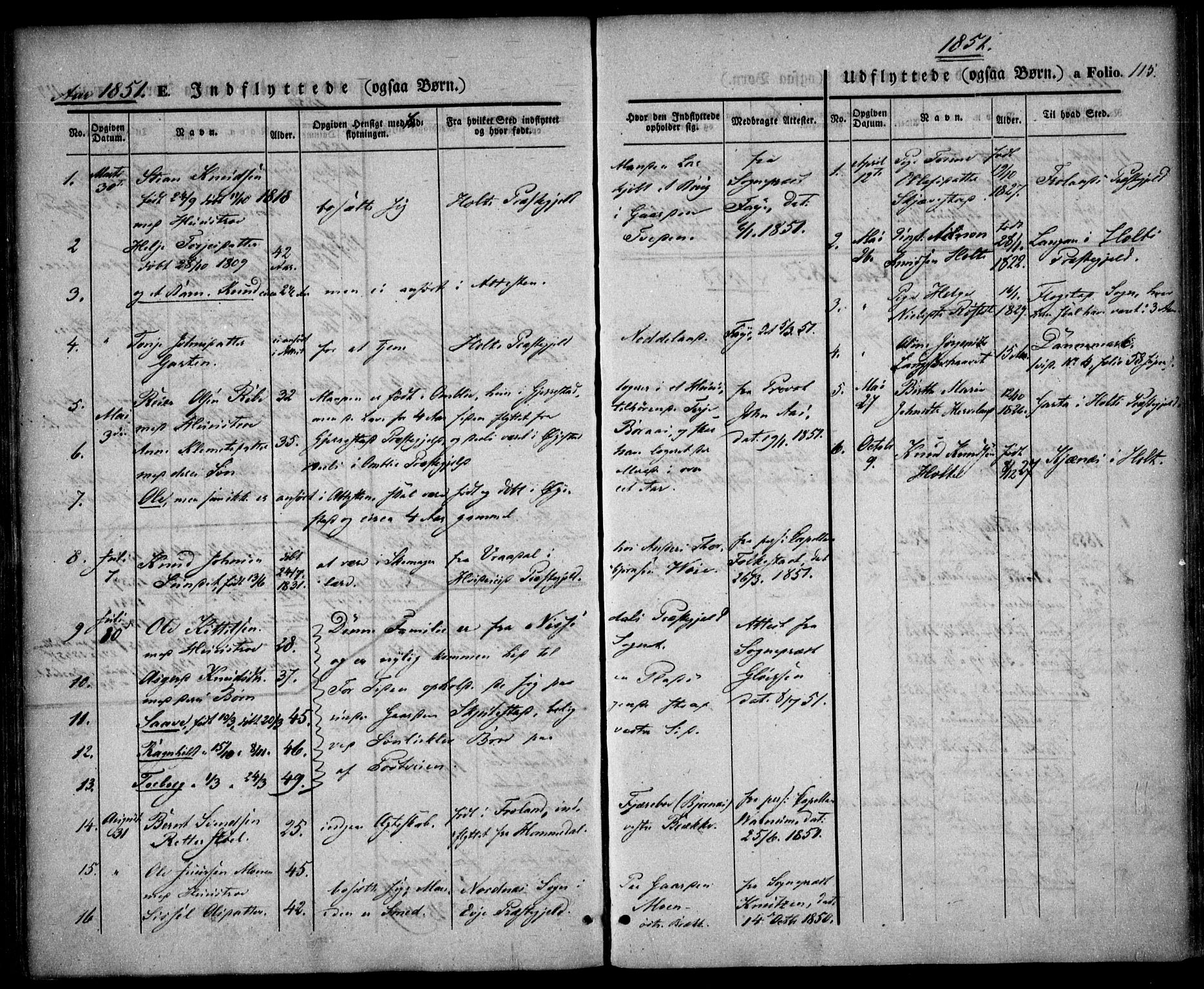 Austre Moland sokneprestkontor, AV/SAK-1111-0001/F/Fa/Faa/L0007: Parish register (official) no. A 7, 1847-1857, p. 115