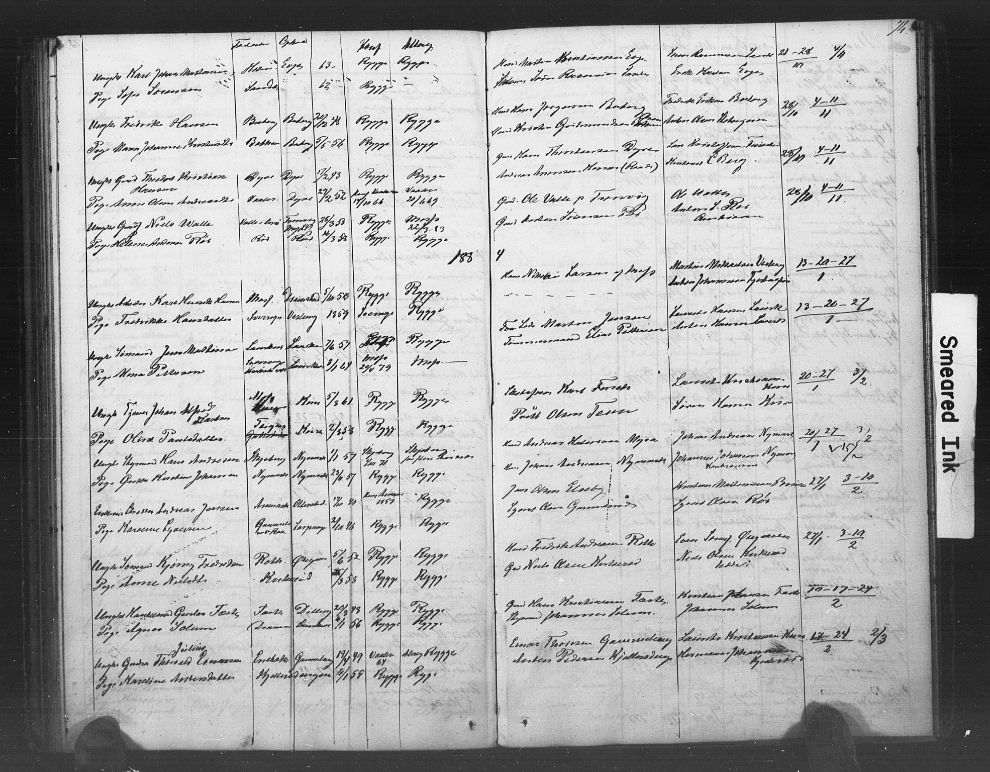 Rygge prestekontor Kirkebøker, SAO/A-10084b/H/Ha/L0001: Banns register no. 1, 1859-1891, p. 74