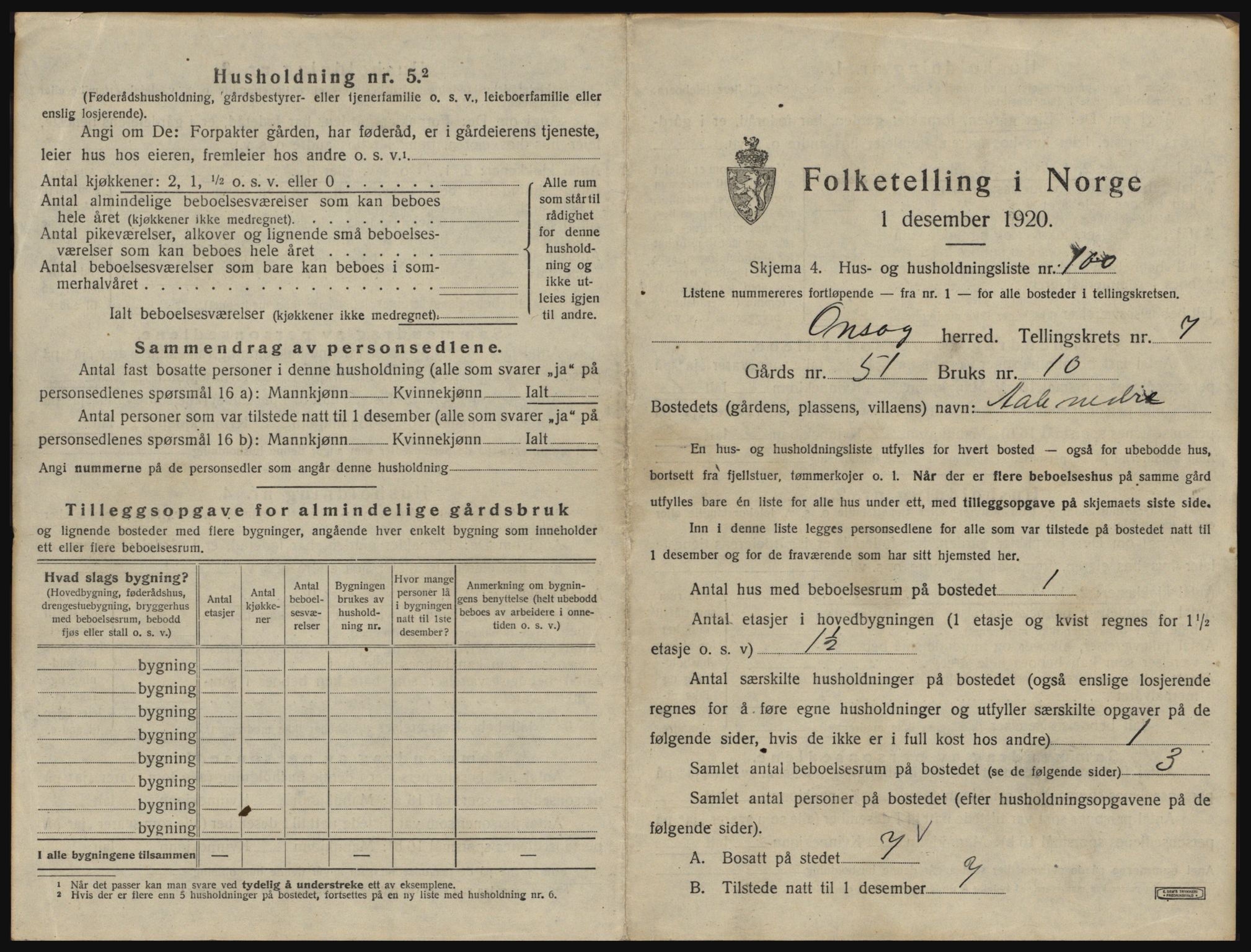 SAO, 1920 census for Onsøy, 1920, p. 1416