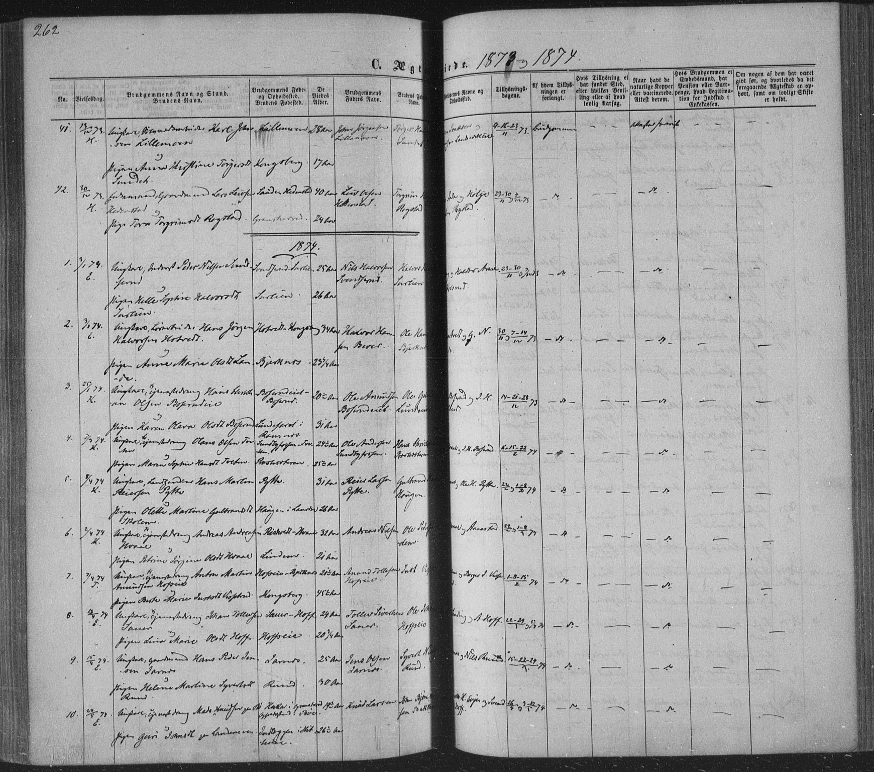 Sandsvær kirkebøker, SAKO/A-244/F/Fa/L0007: Parish register (official) no. I 7, 1869-1877, p. 262