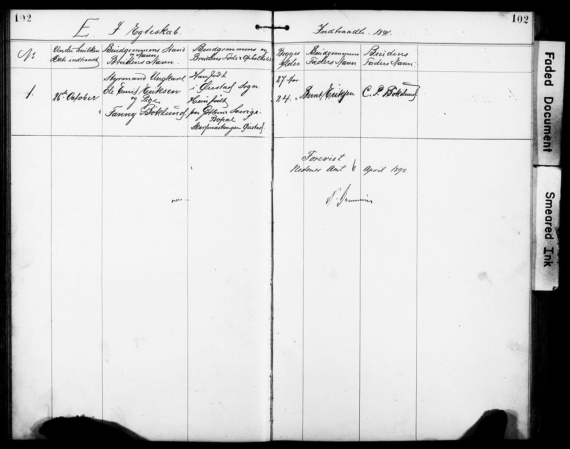 Den evangelisk-lutherske frimenighet, Arendal, AV/SAK-1292-0005/F/Fa/L0002: Dissenter register no. F 6, 1884-1908, p. 102