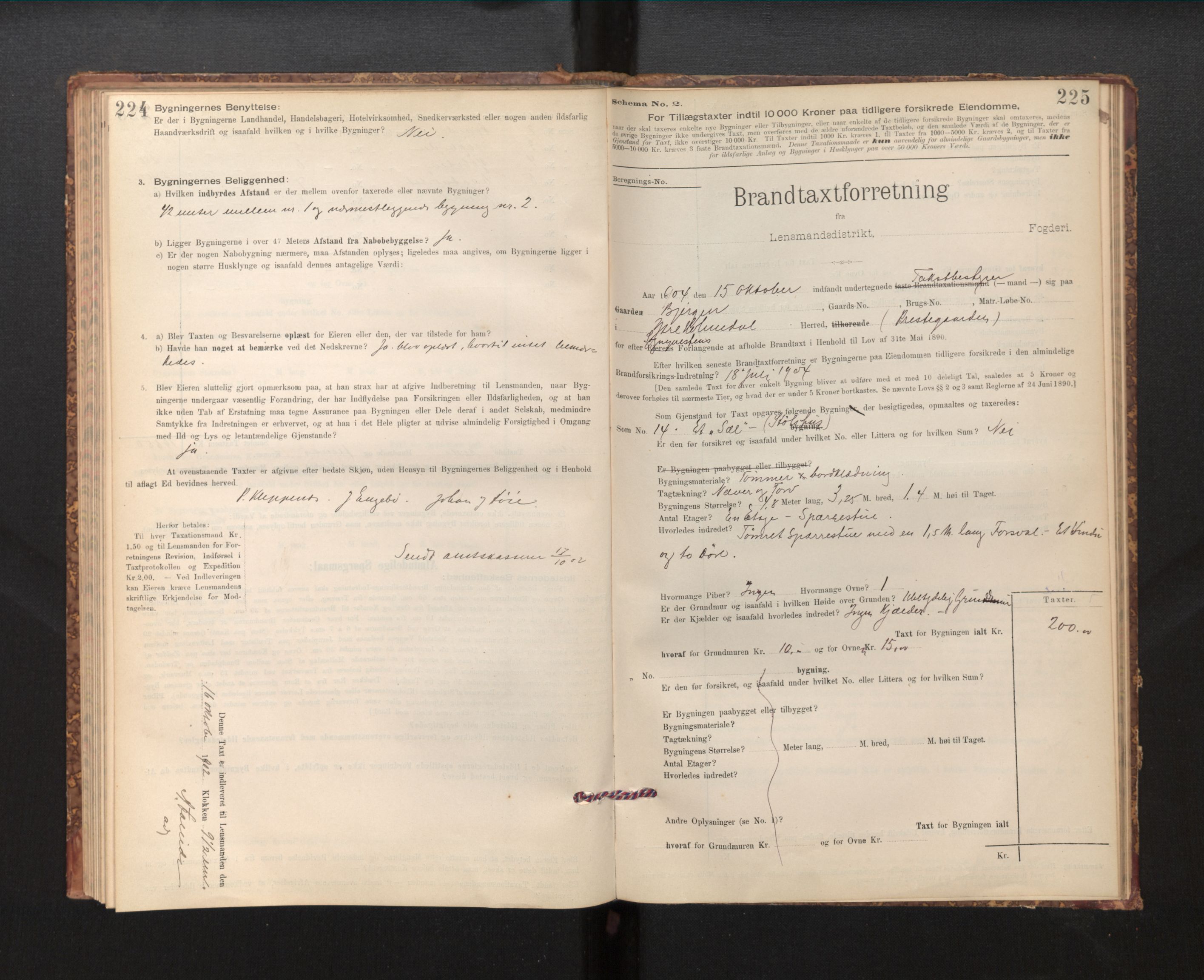 Lensmannen i Fjaler, SAB/A-27201/0012/L0006: Branntakstprotokoll, skjematakst, 1895-1937, p. 224-225