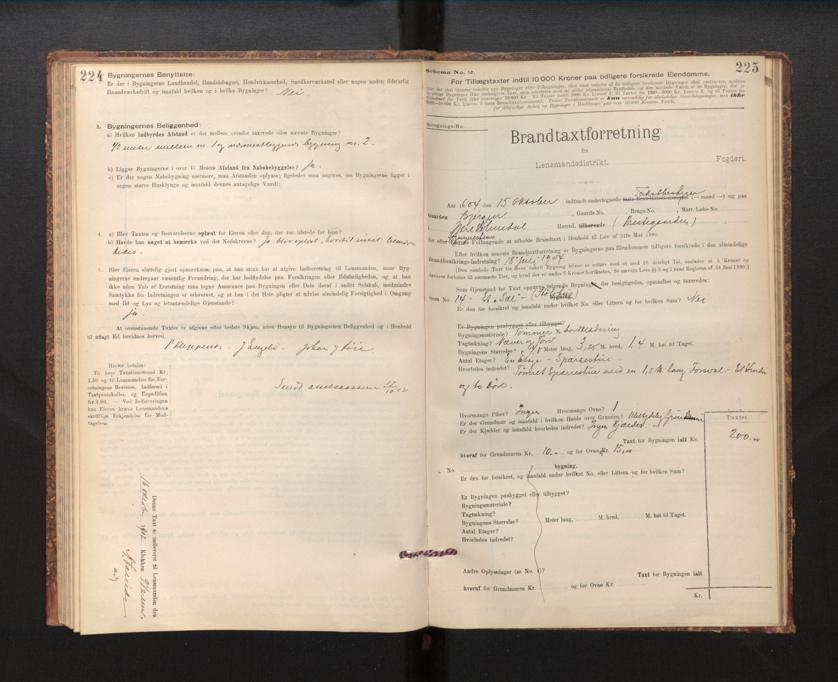 Lensmannen i Fjaler, AV/SAB-A-27201/0012/L0006: Branntakstprotokoll, skjematakst, 1895-1937, p. 224-225