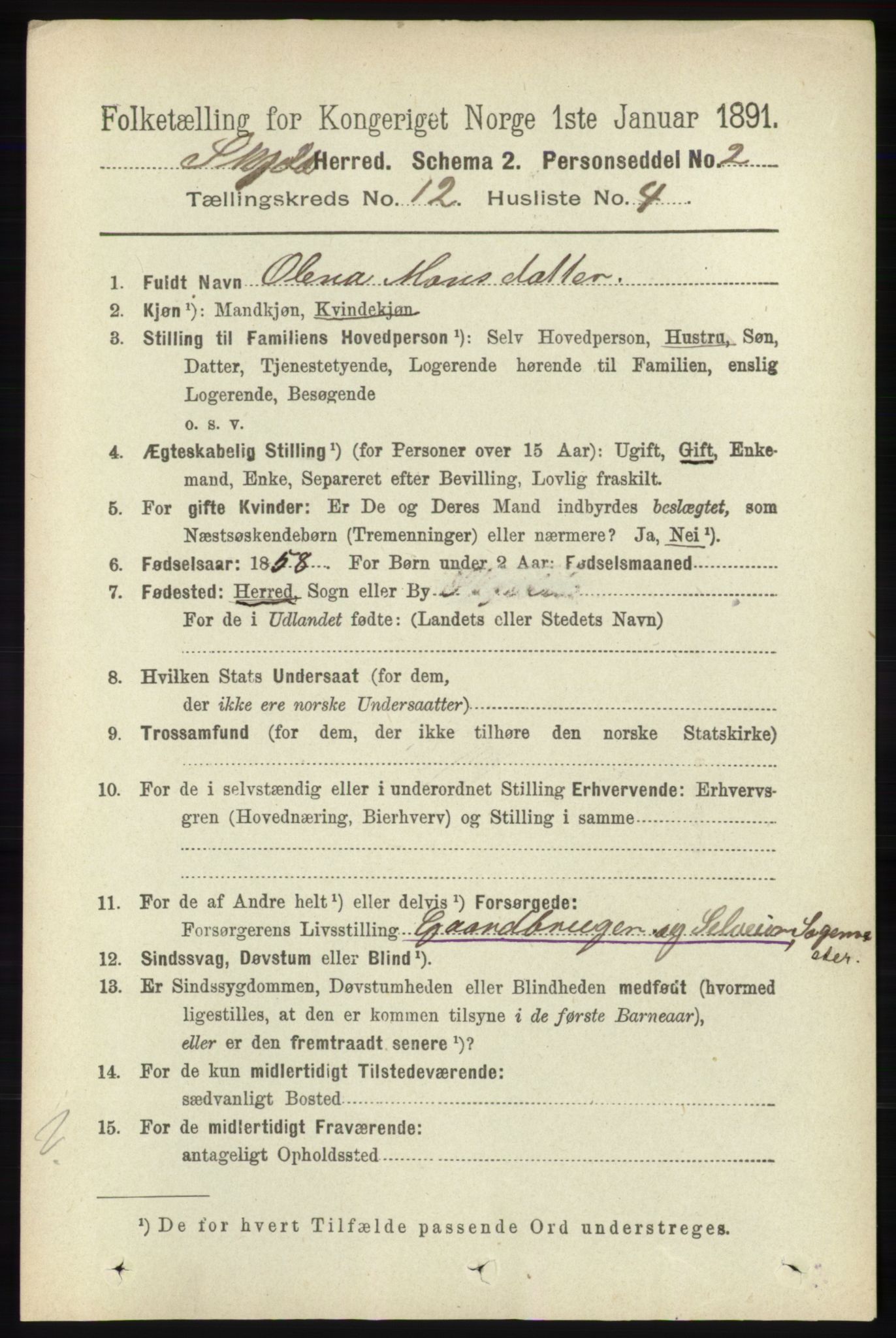 RA, 1891 census for 1154 Skjold, 1891, p. 2267