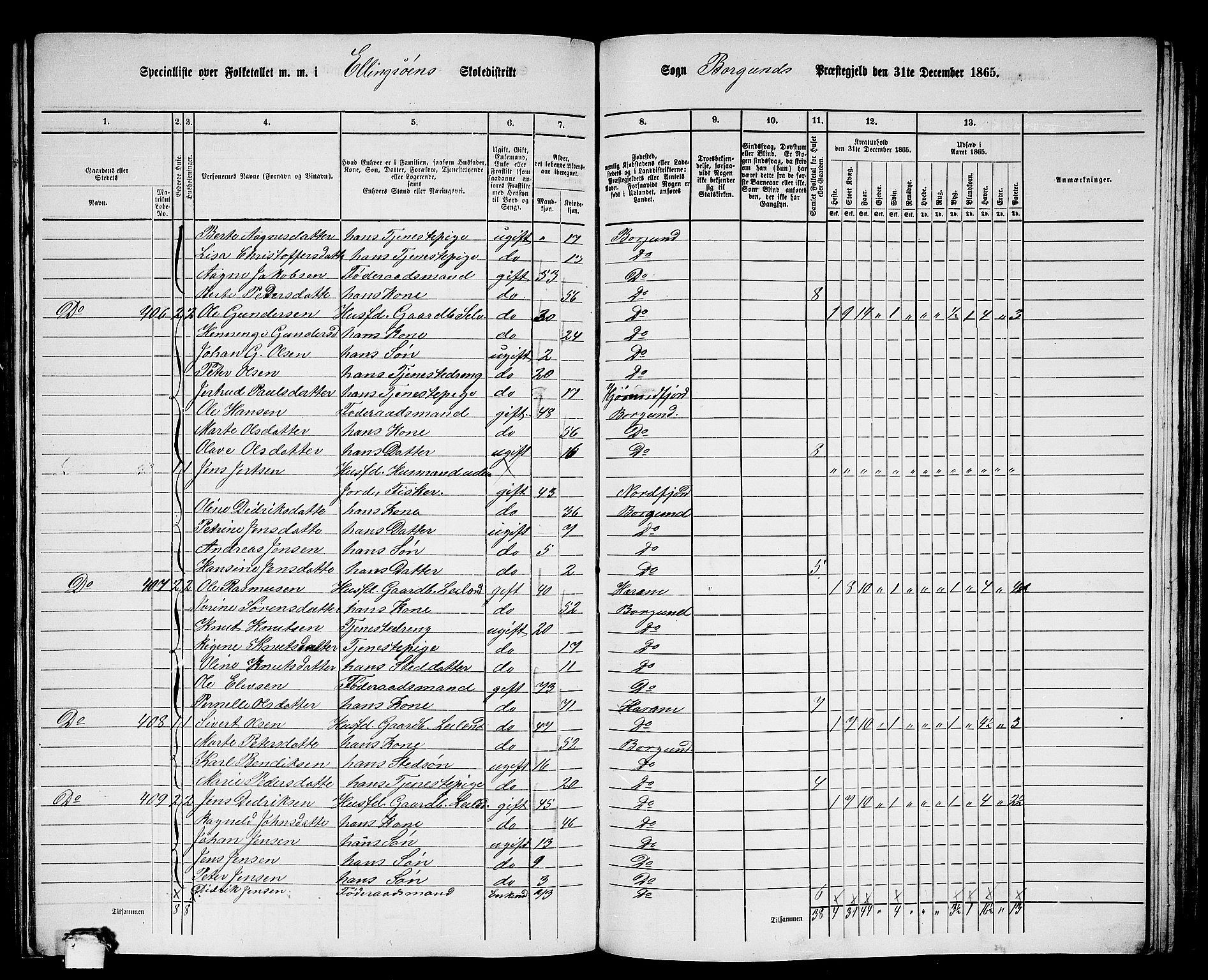 RA, 1865 census for Borgund, 1865, p. 204