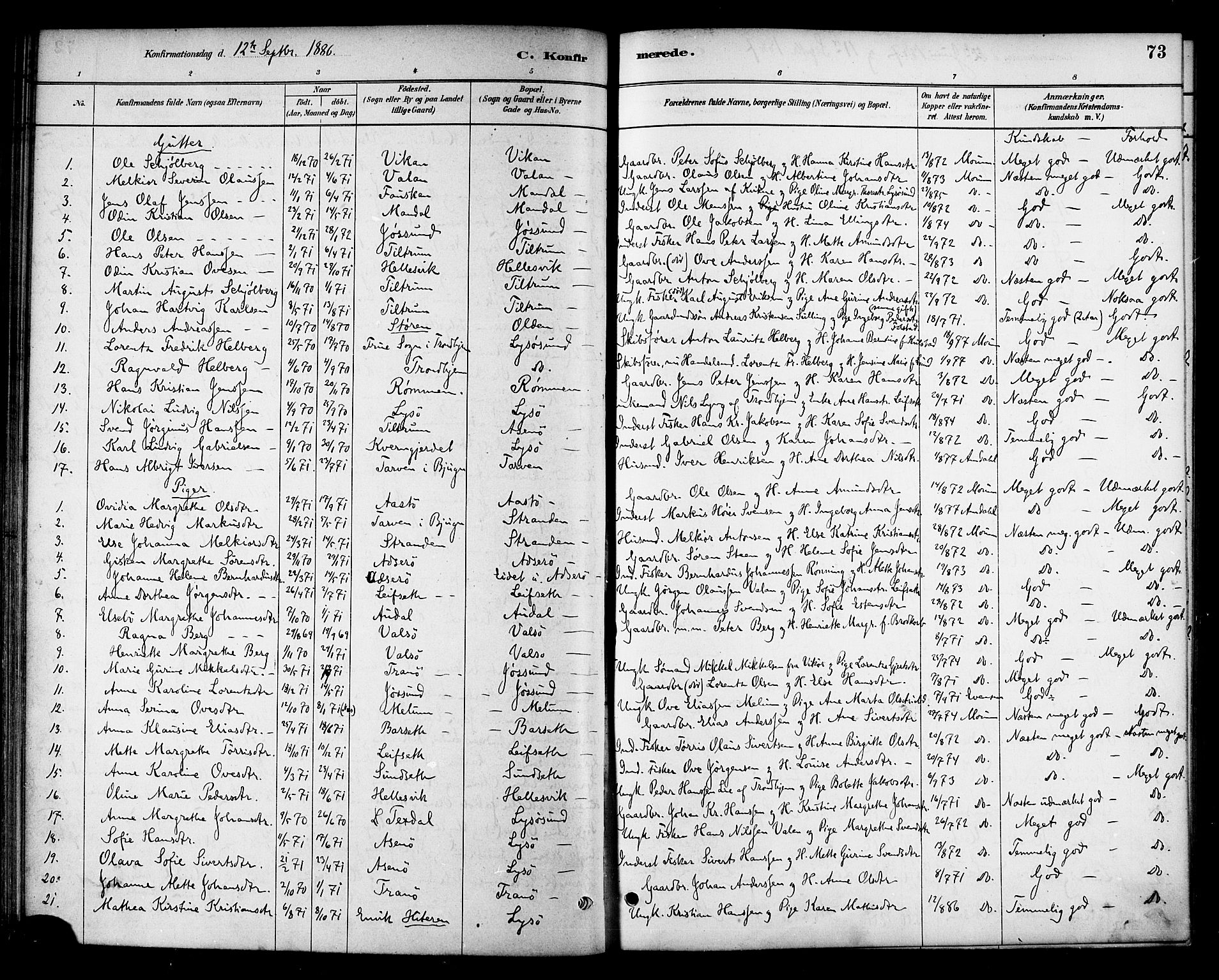 Ministerialprotokoller, klokkerbøker og fødselsregistre - Sør-Trøndelag, SAT/A-1456/654/L0663: Parish register (official) no. 654A01, 1880-1894, p. 73