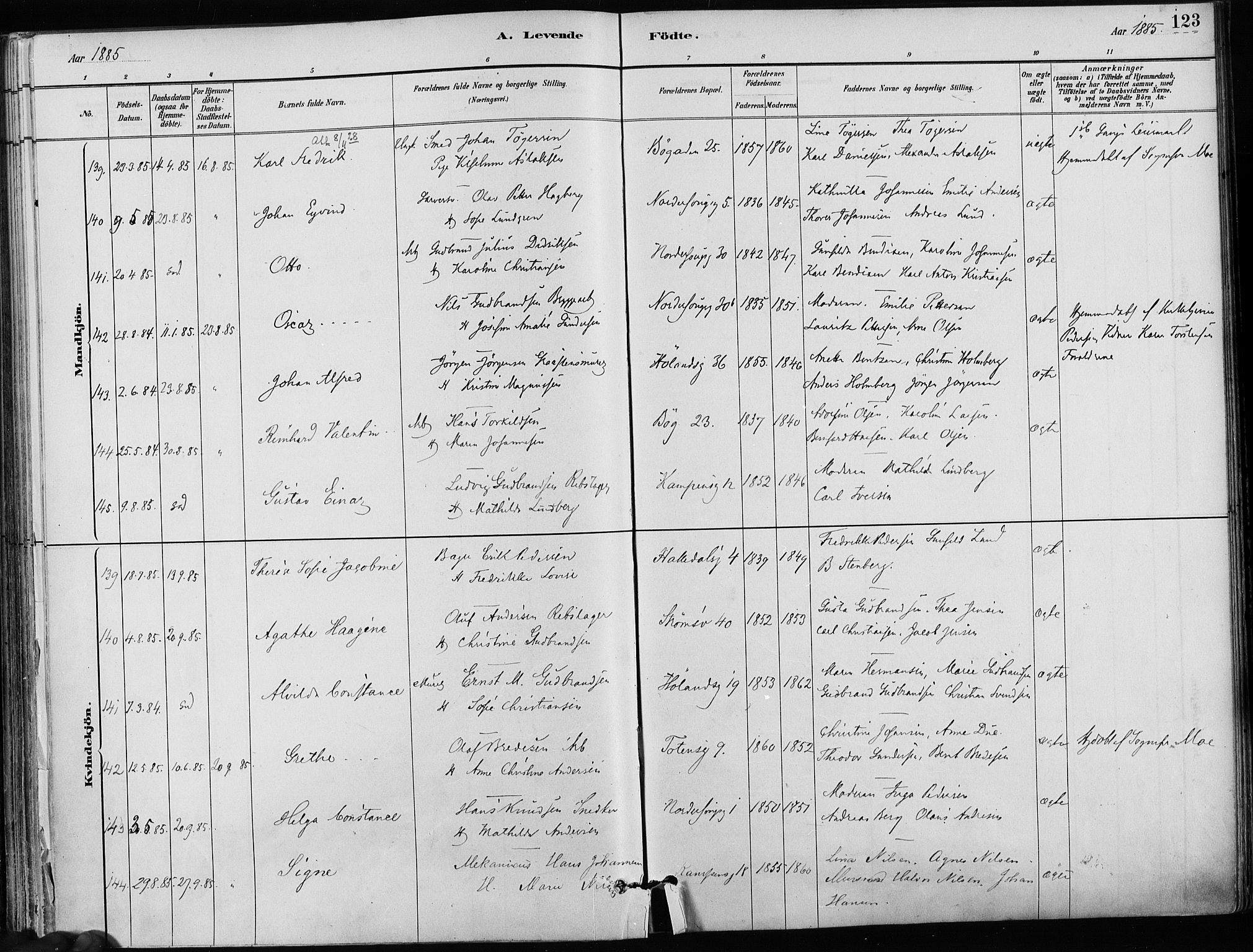 Kampen prestekontor Kirkebøker, SAO/A-10853/F/Fa/L0001: Parish register (official) no. I 1, 1880-1886, p. 123