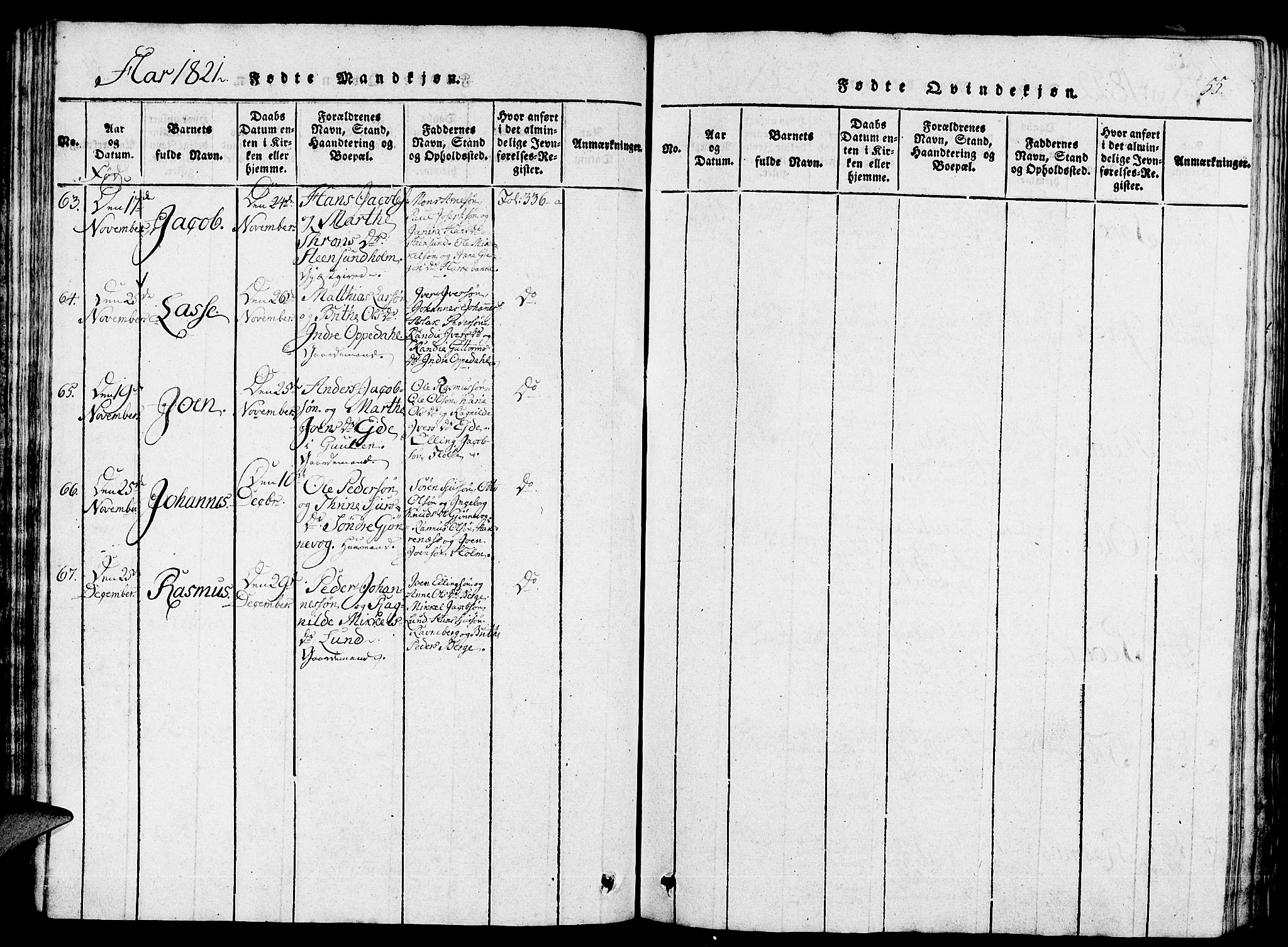 Gulen sokneprestembete, AV/SAB-A-80201/H/Haa/Haaa/L0018: Parish register (official) no. A 18, 1816-1825, p. 55