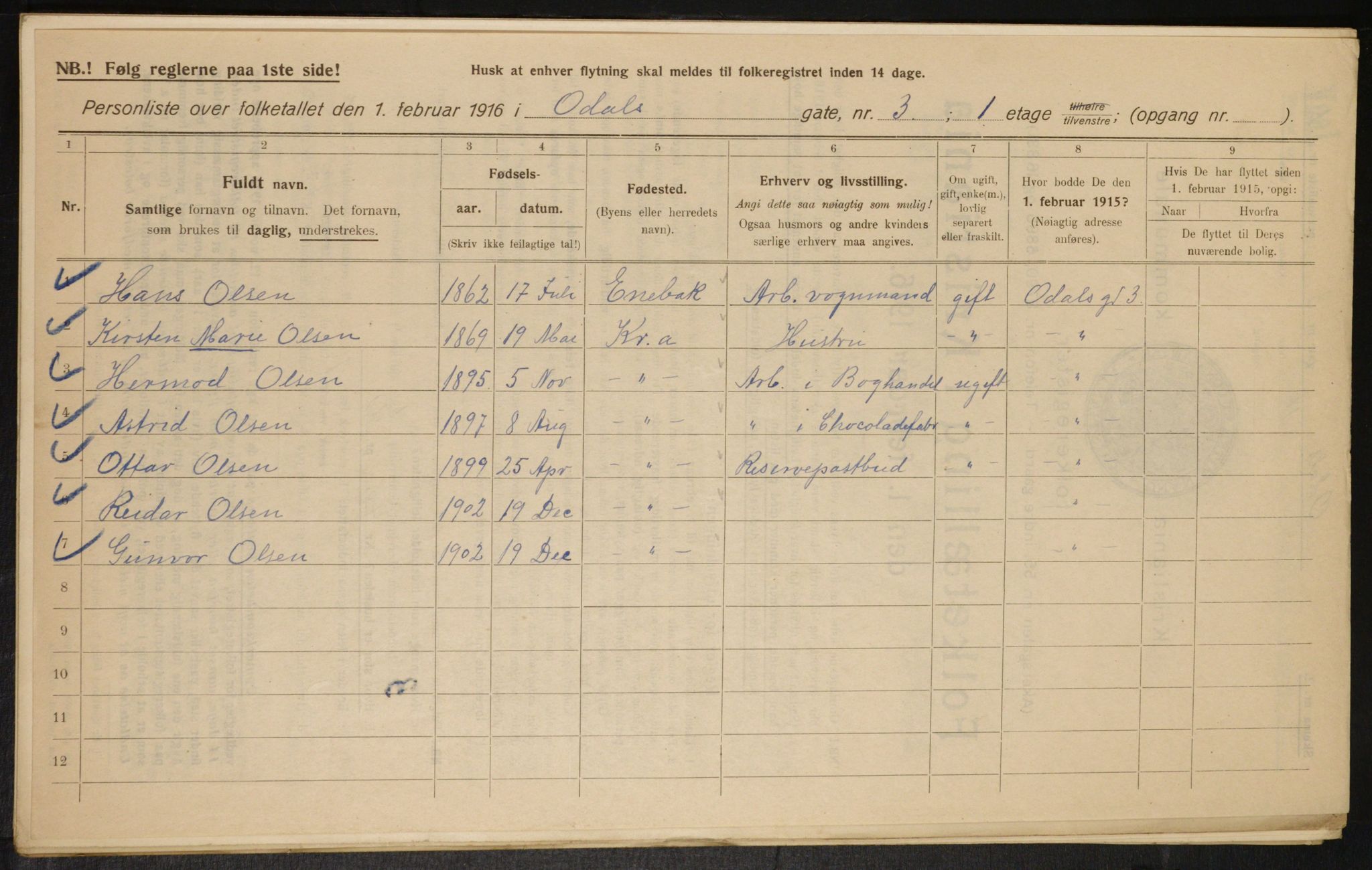 OBA, Municipal Census 1916 for Kristiania, 1916, p. 76165