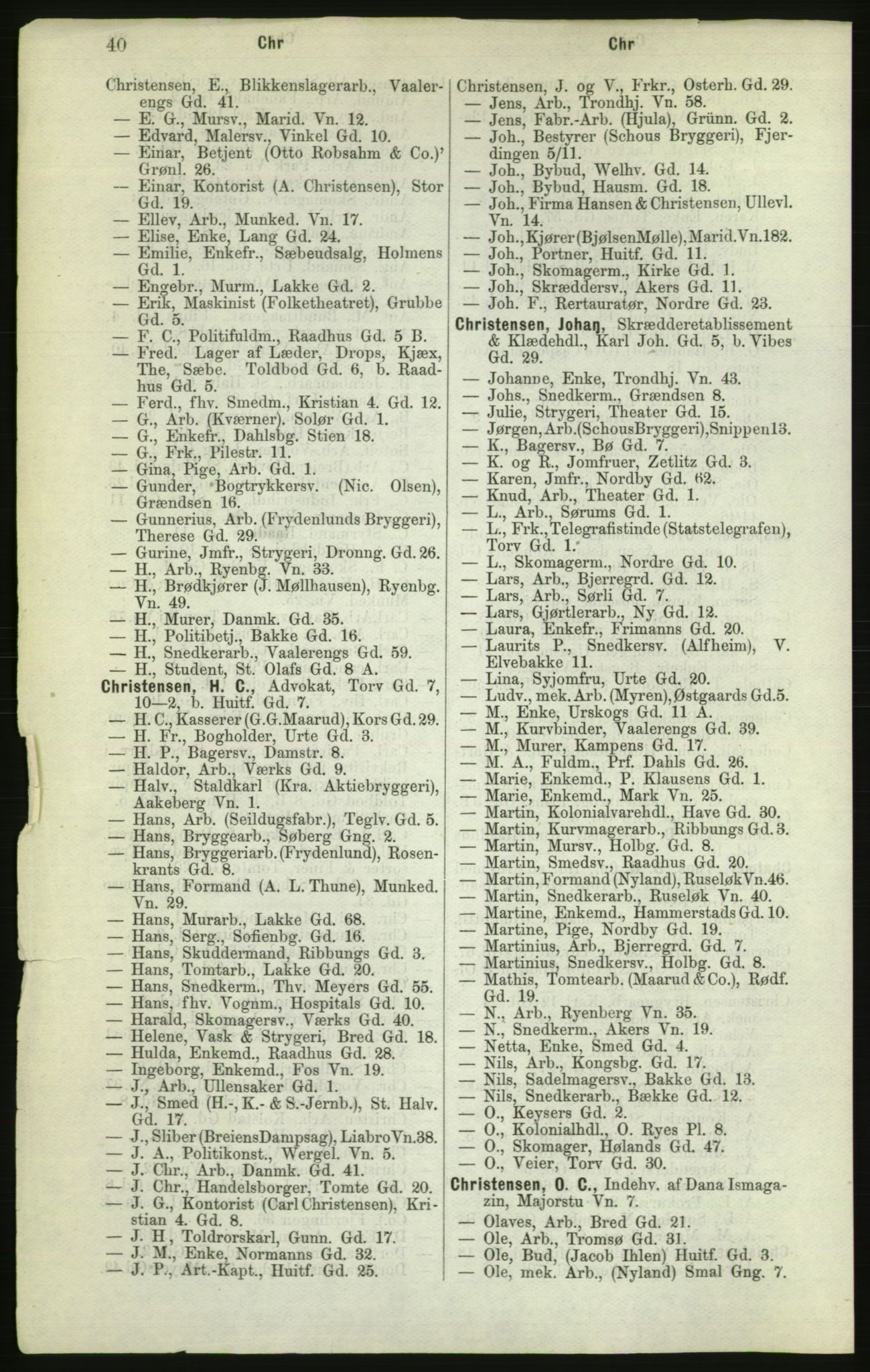 Kristiania/Oslo adressebok, PUBL/-, 1882, p. 40