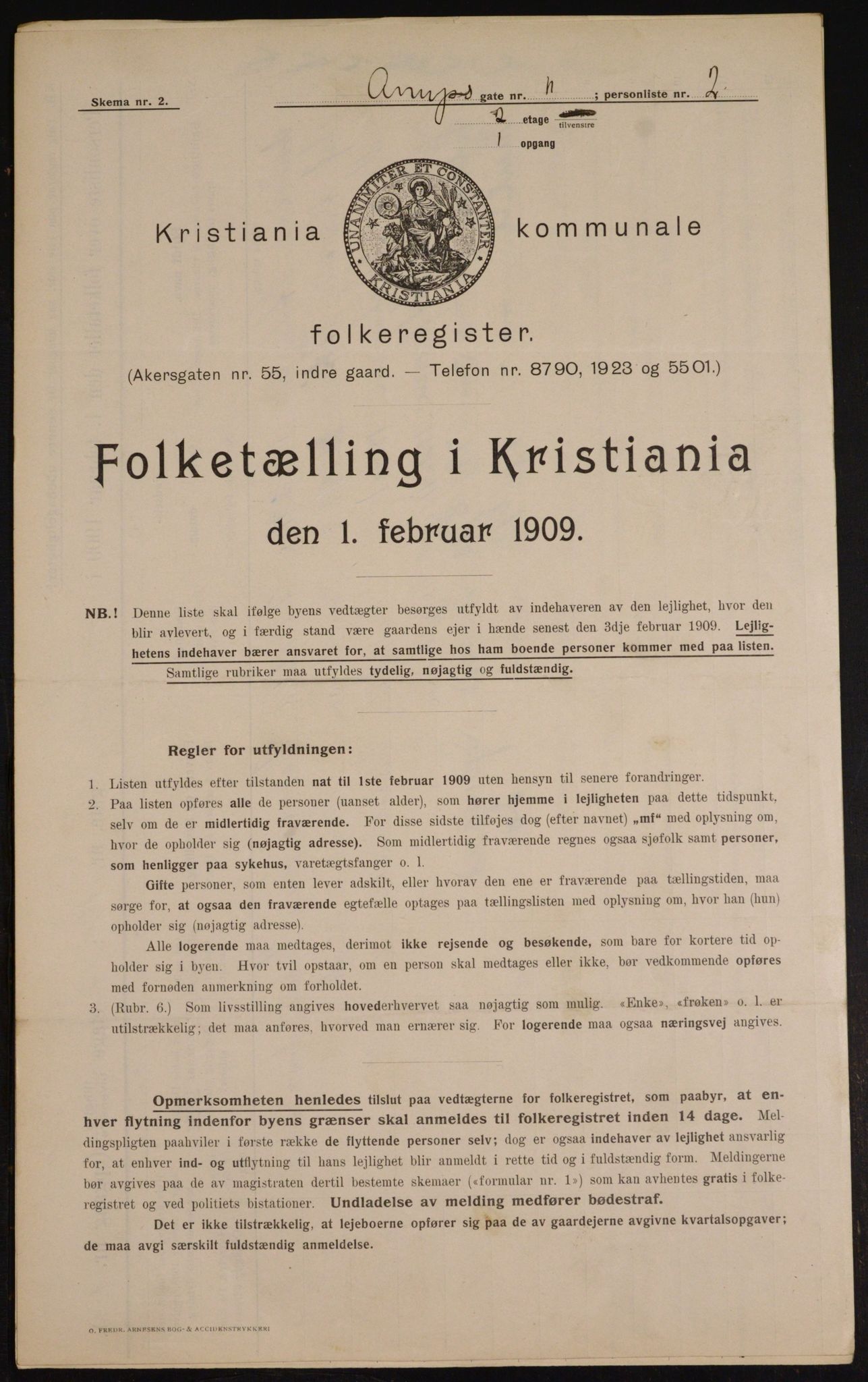 OBA, Municipal Census 1909 for Kristiania, 1909, p. 2124