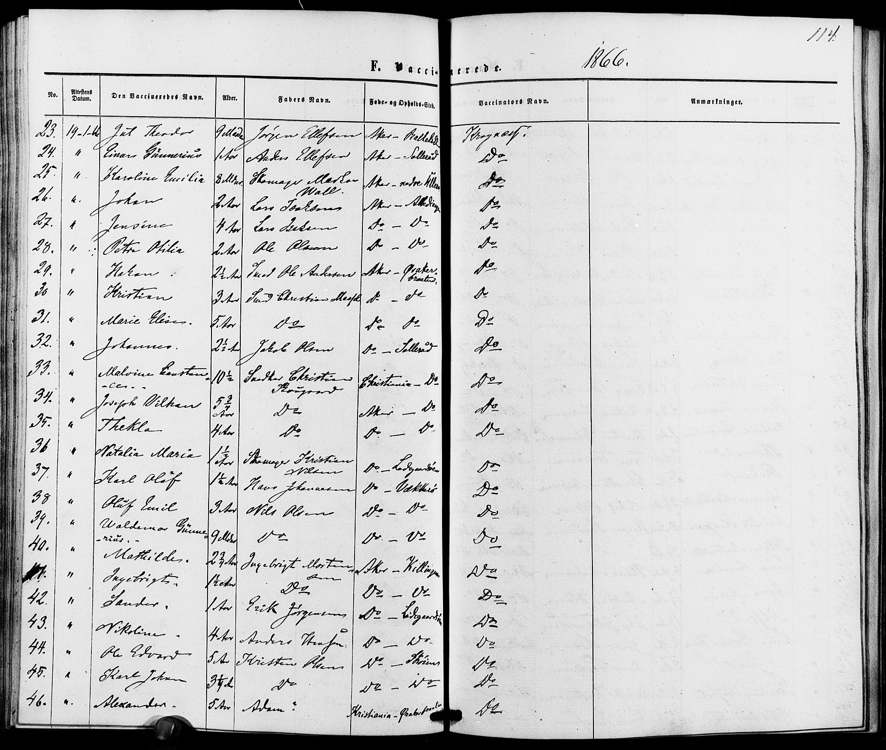 Vestre Aker prestekontor Kirkebøker, AV/SAO-A-10025/K/Ka/L0001: Vaccination register no. 1, 1857-1867, p. 114