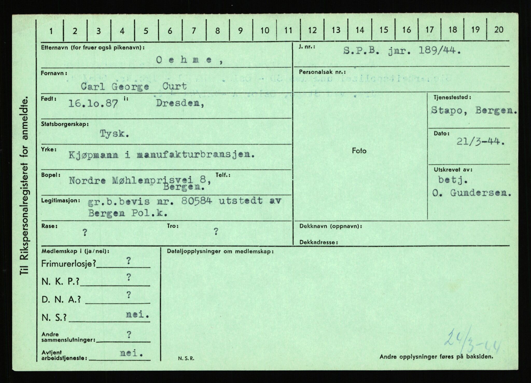 Statspolitiet - Hovedkontoret / Osloavdelingen, AV/RA-S-1329/C/Ca/L0012: Oanæs - Quistgaard	, 1943-1945, p. 78