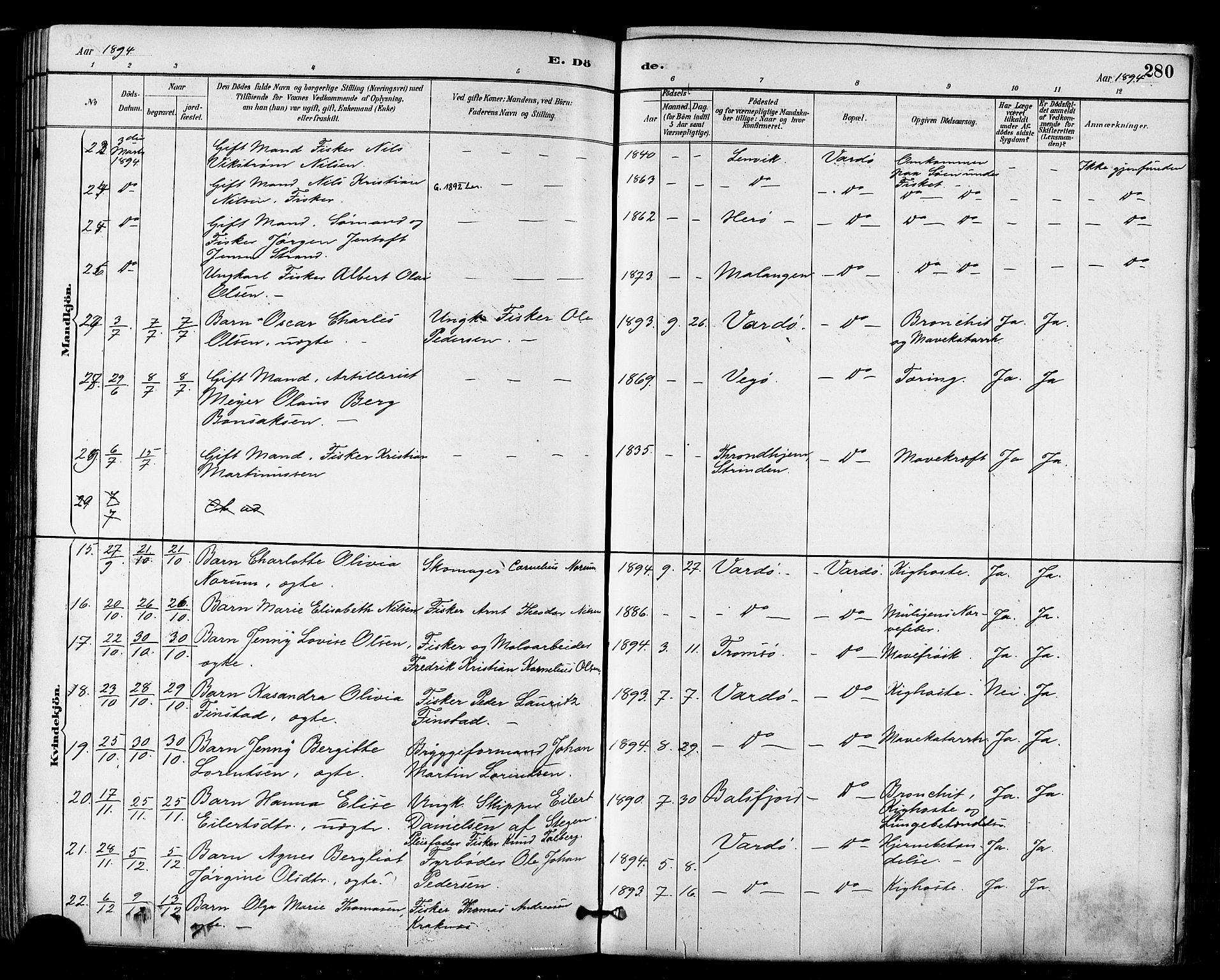 Vardø sokneprestkontor, AV/SATØ-S-1332/H/Ha/L0007kirke: Parish register (official) no. 7, 1886-1897, p. 280