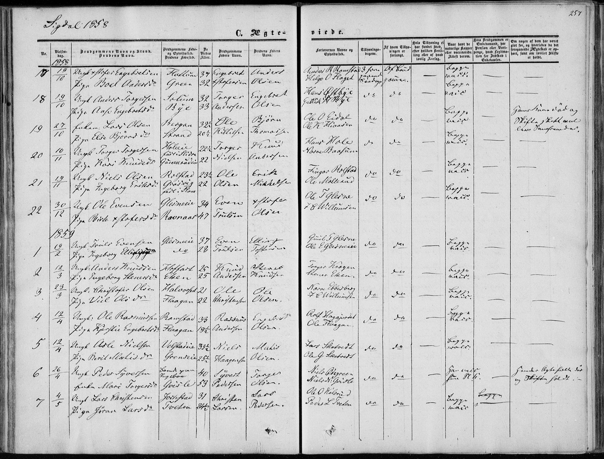 Sigdal kirkebøker, SAKO/A-245/F/Fa/L0008: Parish register (official) no. I 8, 1850-1859, p. 257