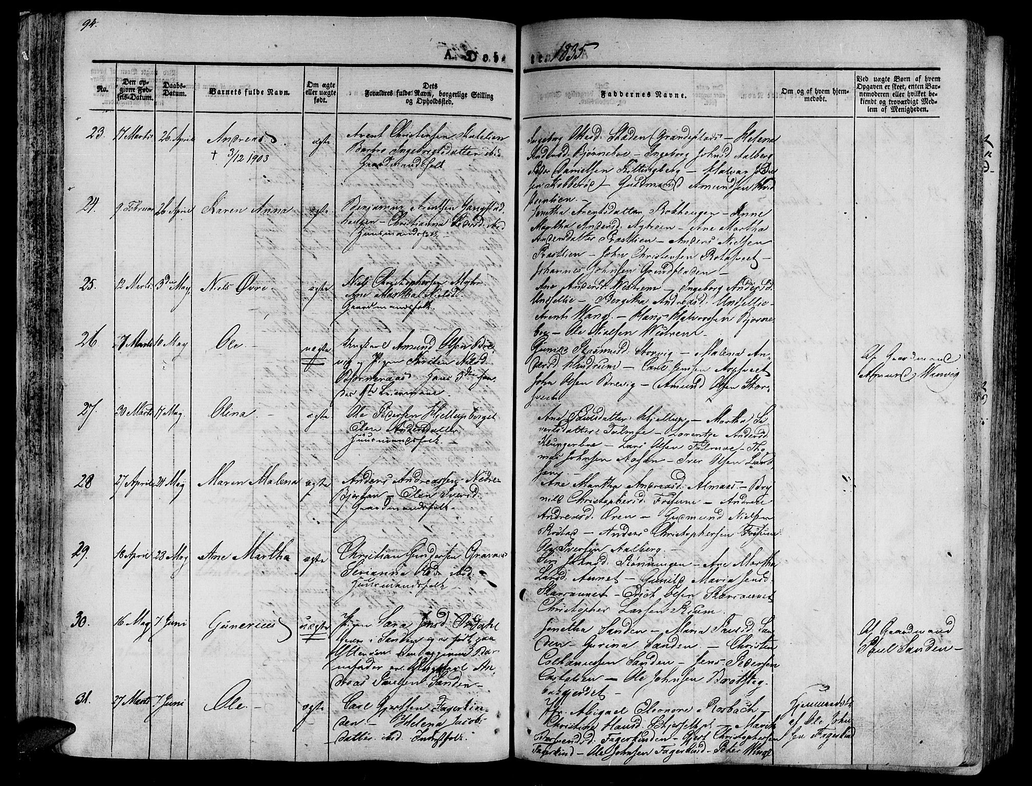 Ministerialprotokoller, klokkerbøker og fødselsregistre - Nord-Trøndelag, SAT/A-1458/701/L0006: Parish register (official) no. 701A06, 1825-1841, p. 94