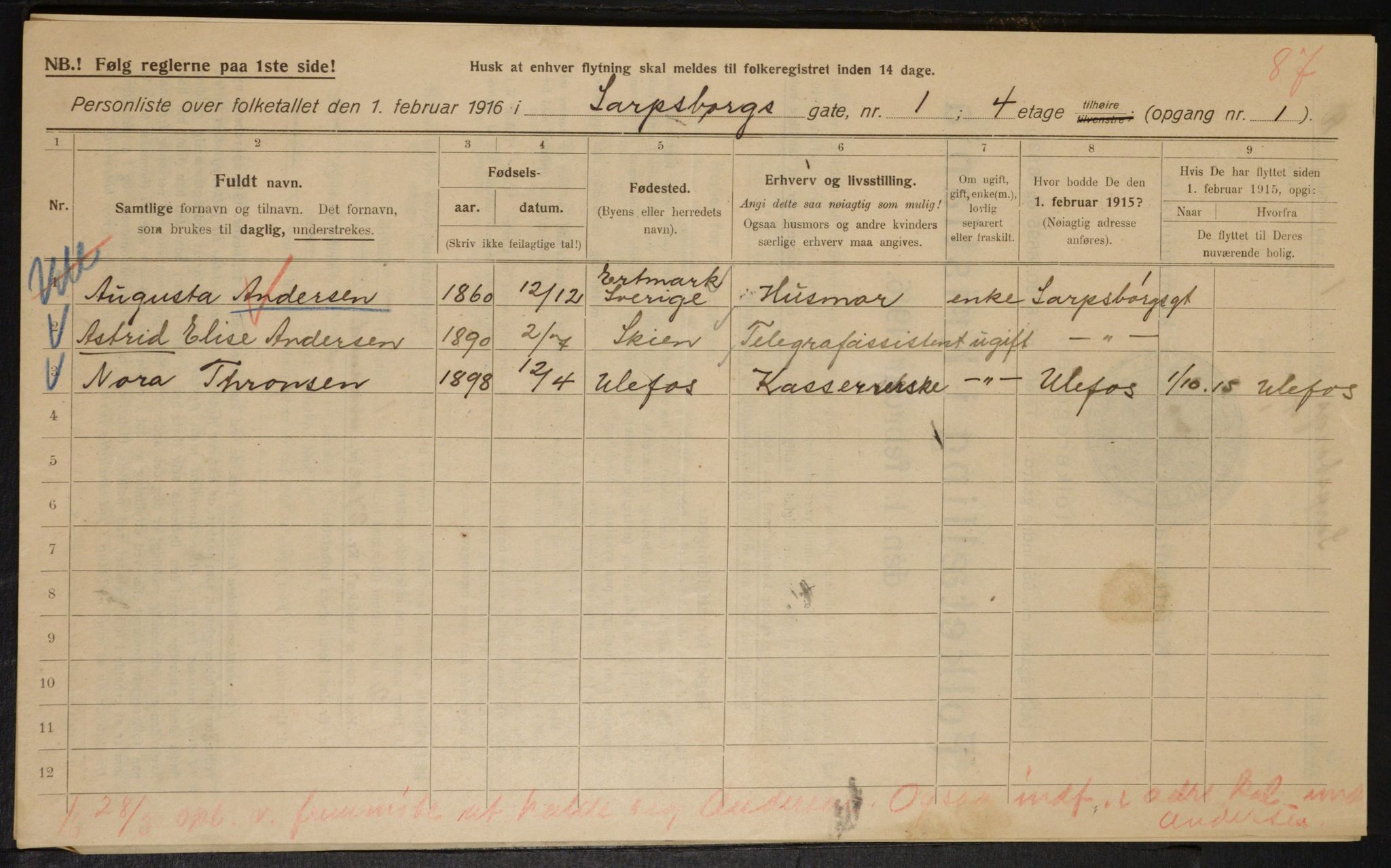 OBA, Municipal Census 1916 for Kristiania, 1916, p. 91302