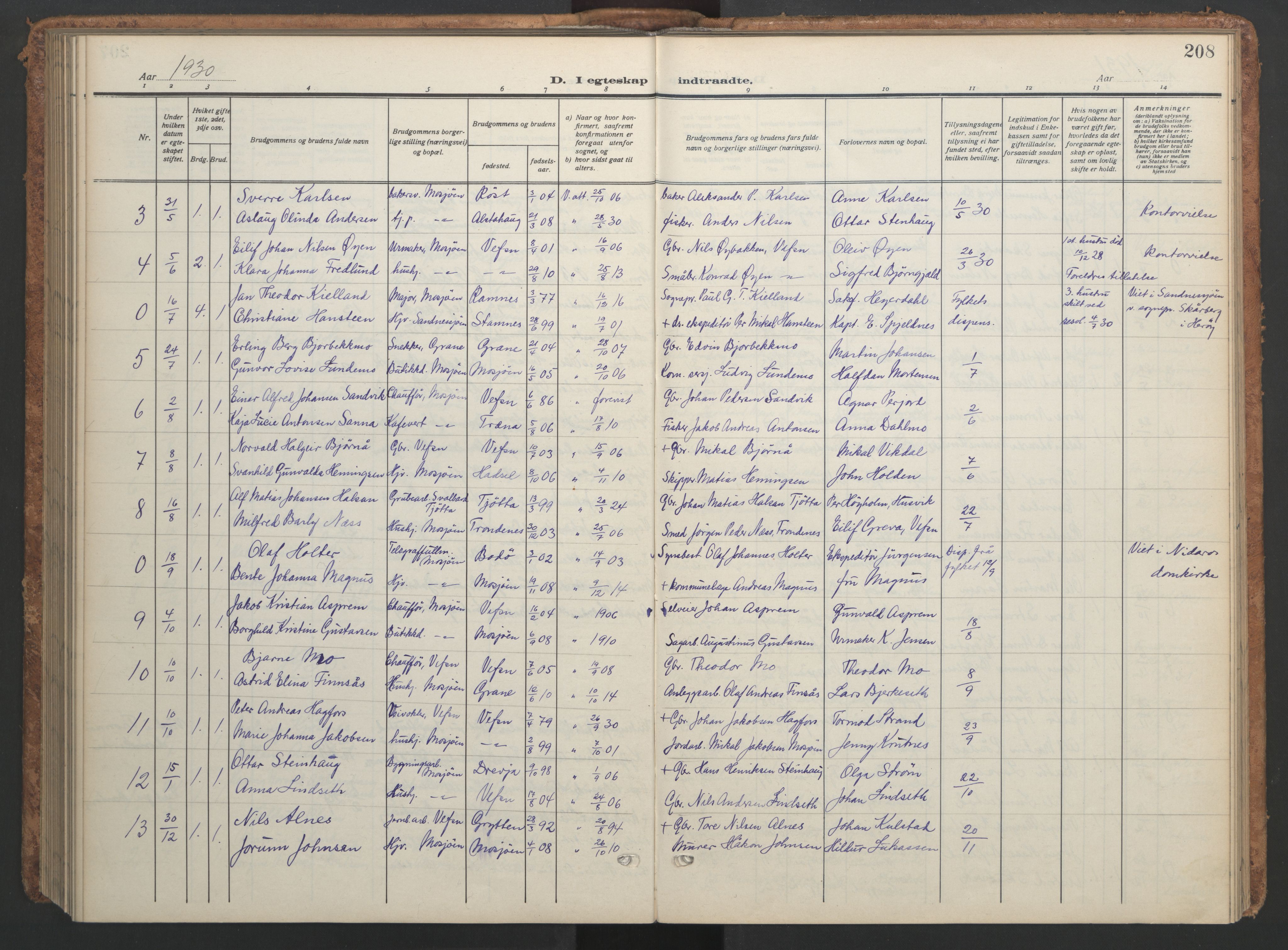 Ministerialprotokoller, klokkerbøker og fødselsregistre - Nordland, SAT/A-1459/820/L0303: Parish register (copy) no. 820C05, 1917-1952, p. 208