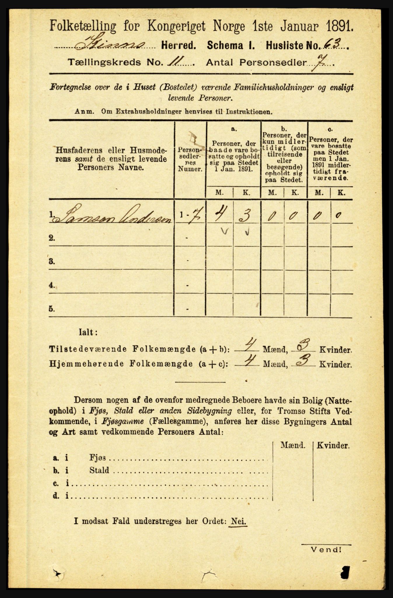 RA, 1891 census for 1437 Kinn, 1891, p. 4050