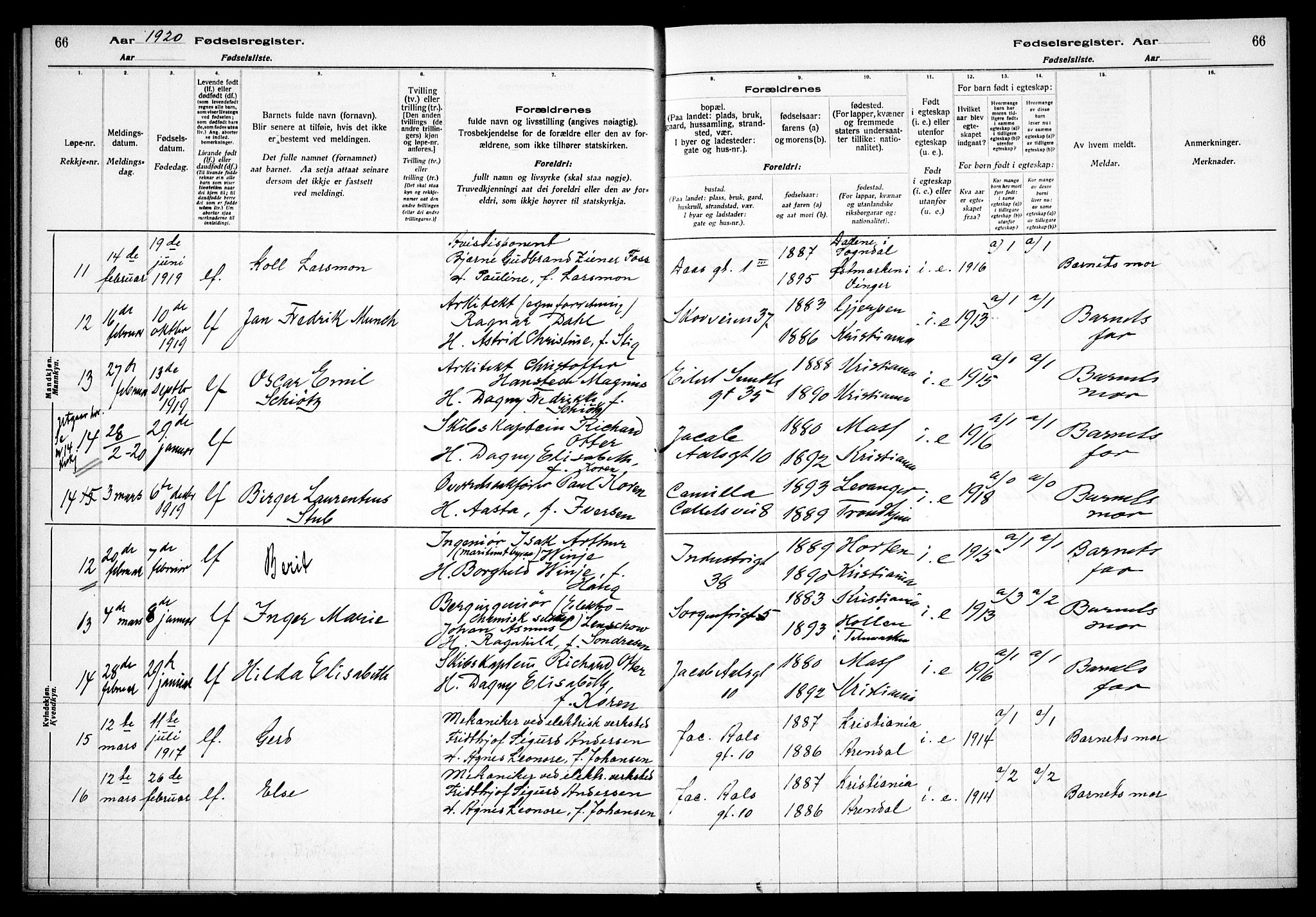 Uranienborg prestekontor Kirkebøker, AV/SAO-A-10877/J/Ja/L0001: Birth register no. 1, 1916-1930, p. 66