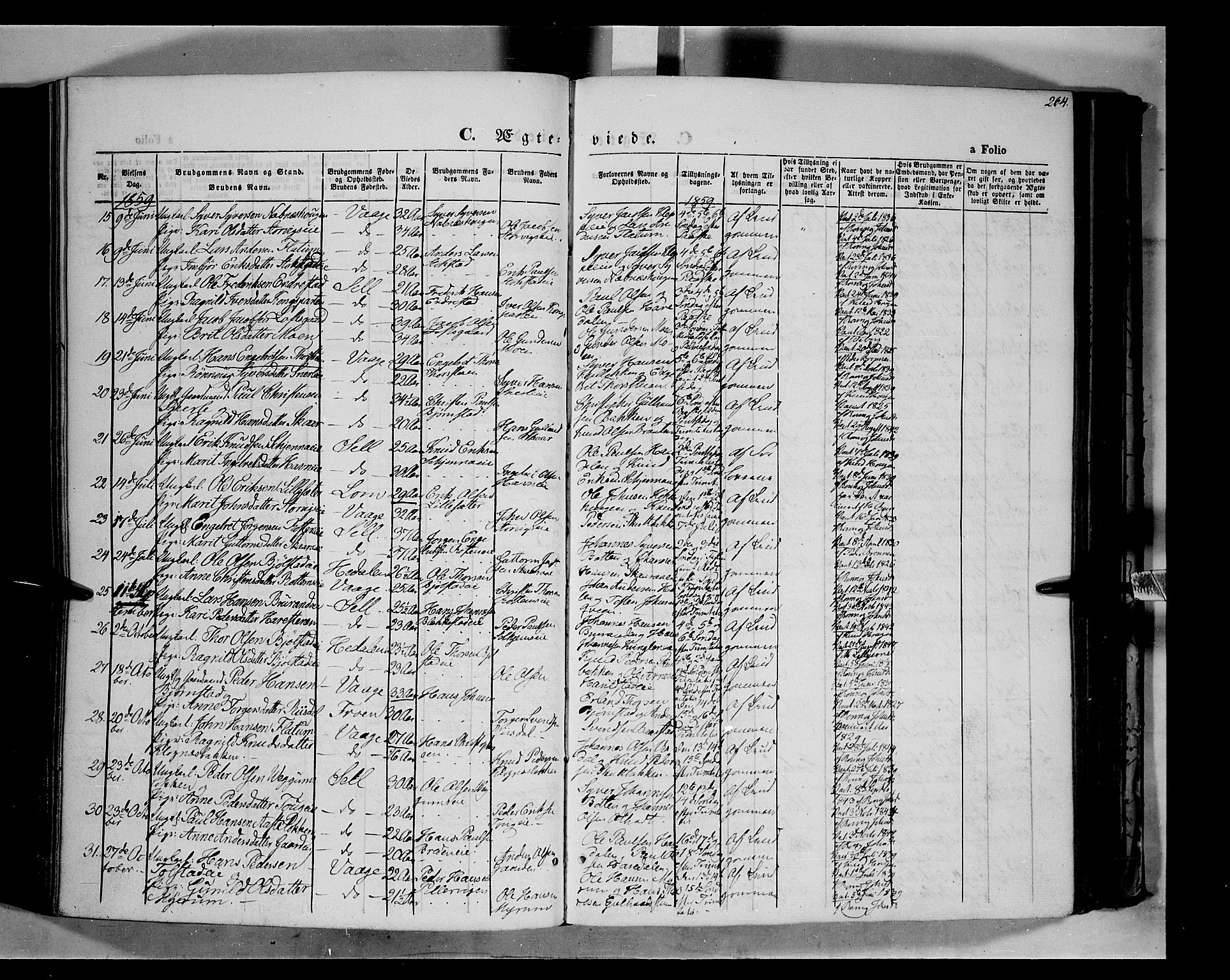 Vågå prestekontor, SAH/PREST-076/H/Ha/Haa/L0006: Parish register (official) no. 6 /1, 1856-1872, p. 264