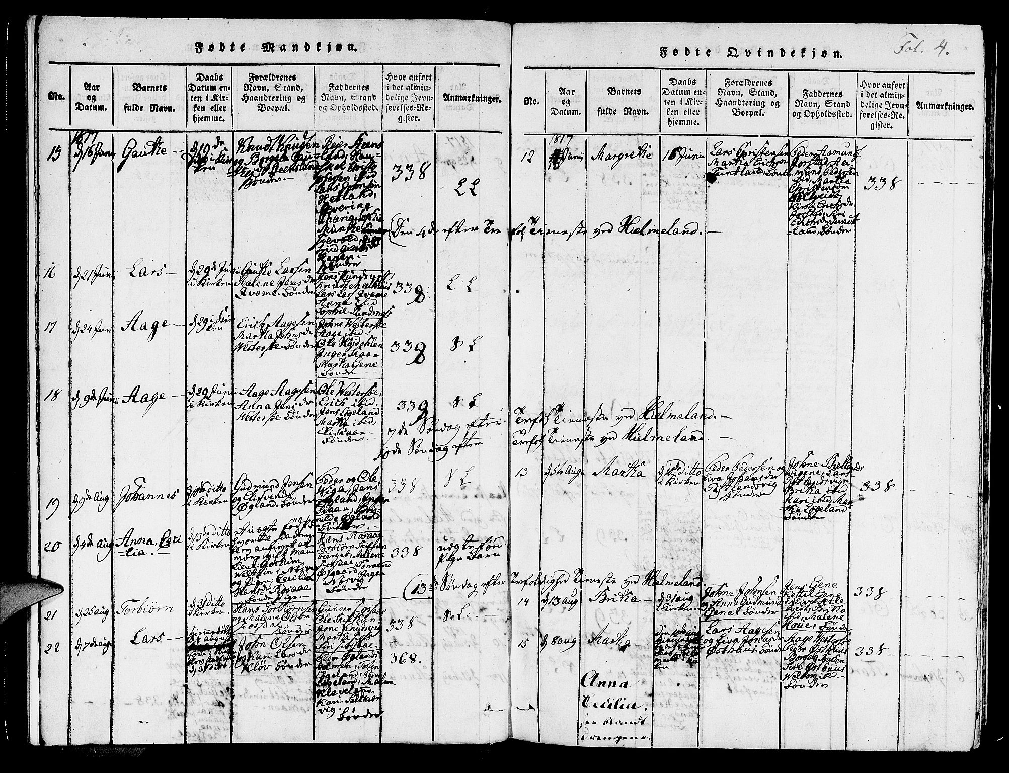 Hjelmeland sokneprestkontor, AV/SAST-A-101843/01/IV/L0003: Parish register (official) no. A 3, 1816-1834, p. 4