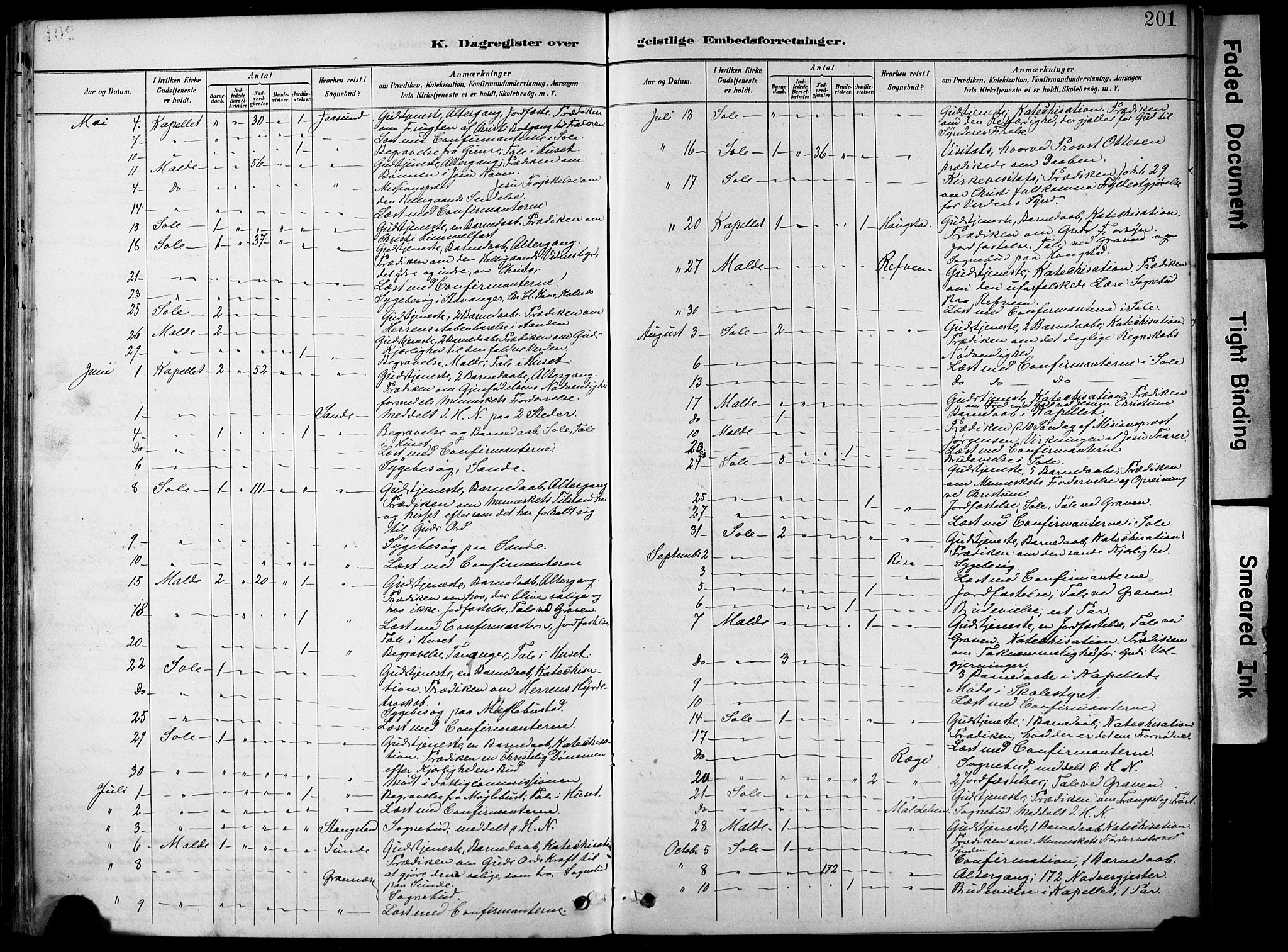 Håland sokneprestkontor, AV/SAST-A-101802/001/30BA/L0012: Parish register (official) no. A 11, 1889-1900, p. 201