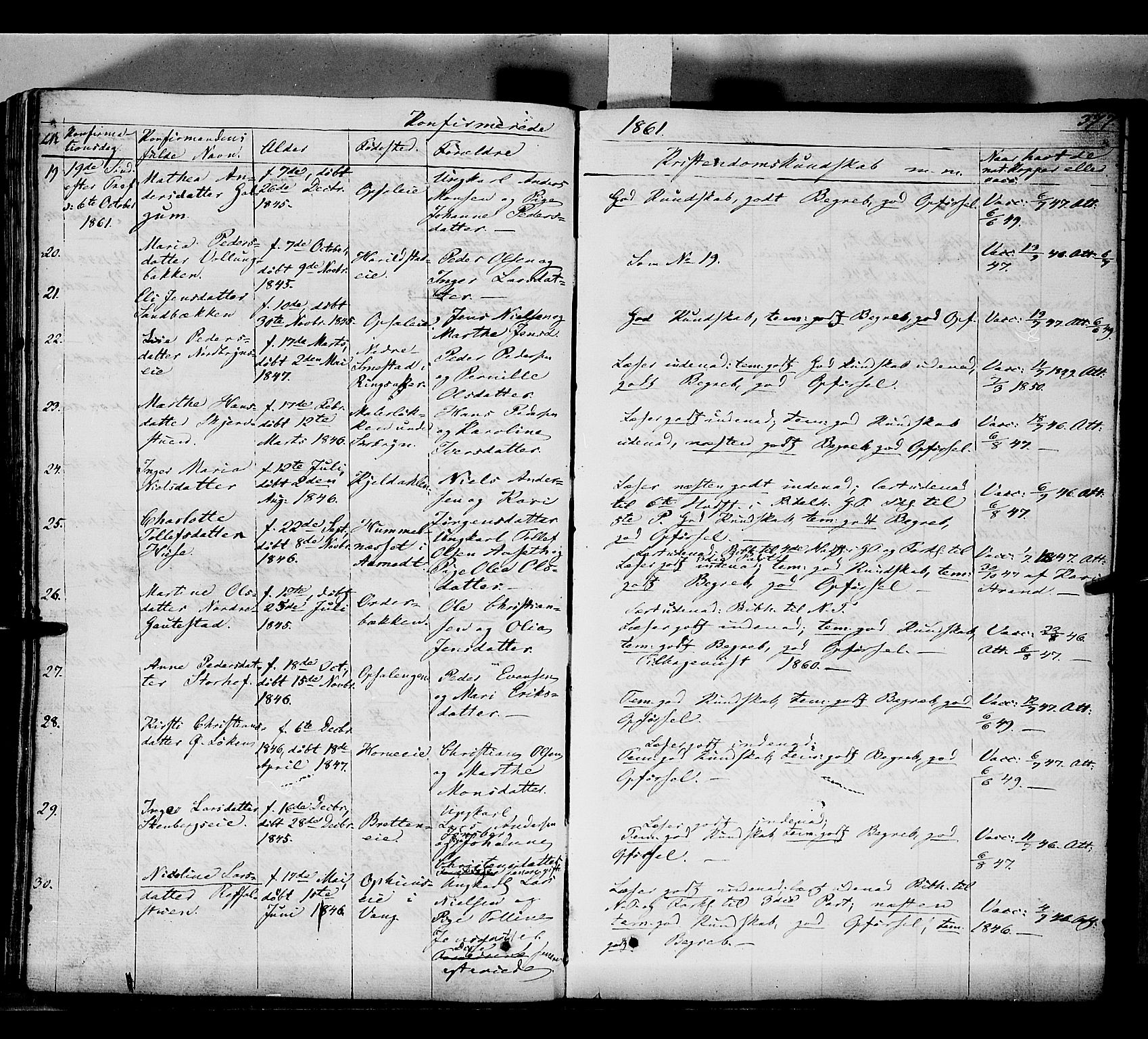 Romedal prestekontor, AV/SAH-PREST-004/K/L0004: Parish register (official) no. 4, 1847-1861, p. 377