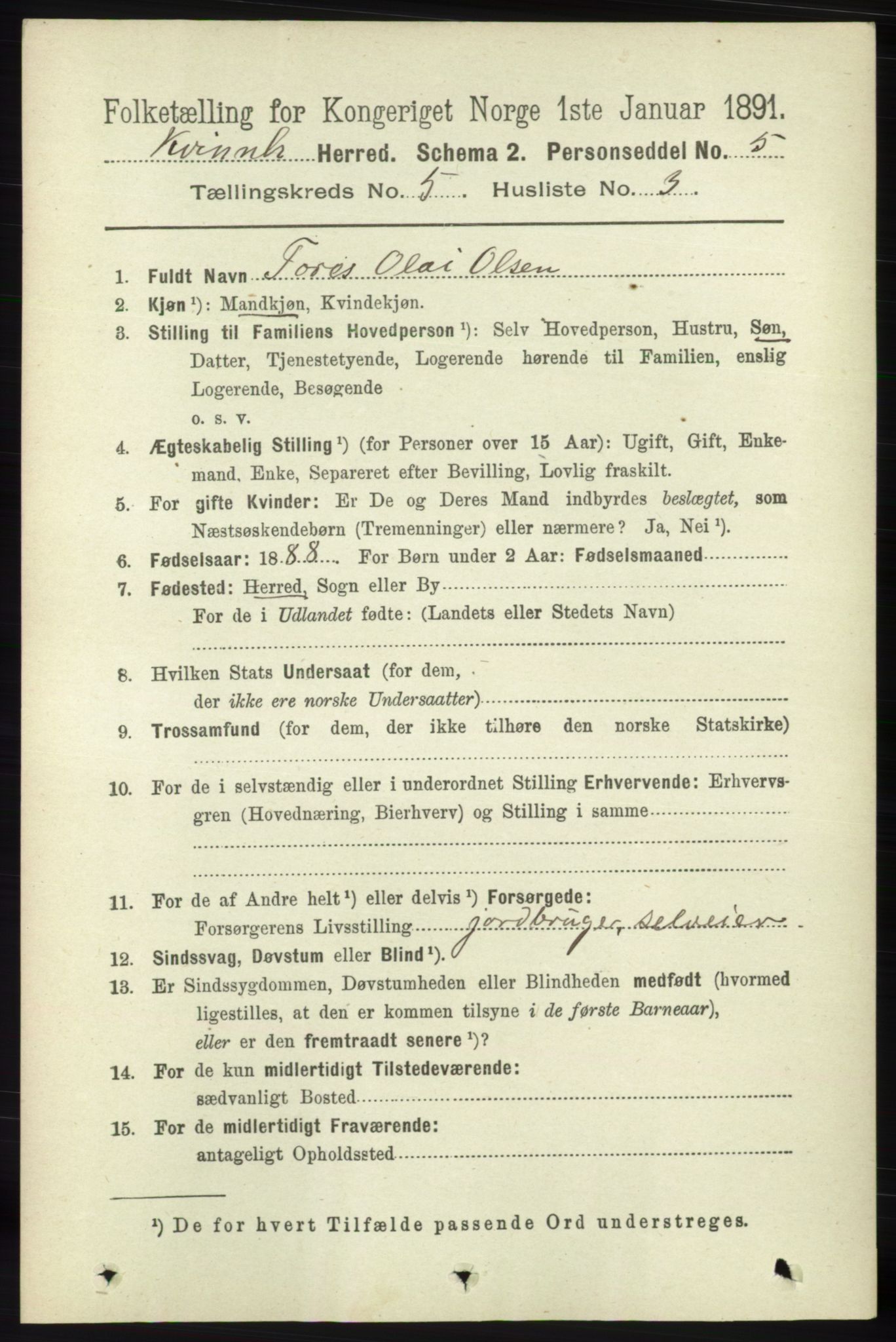 RA, 1891 census for 1224 Kvinnherad, 1891, p. 1754