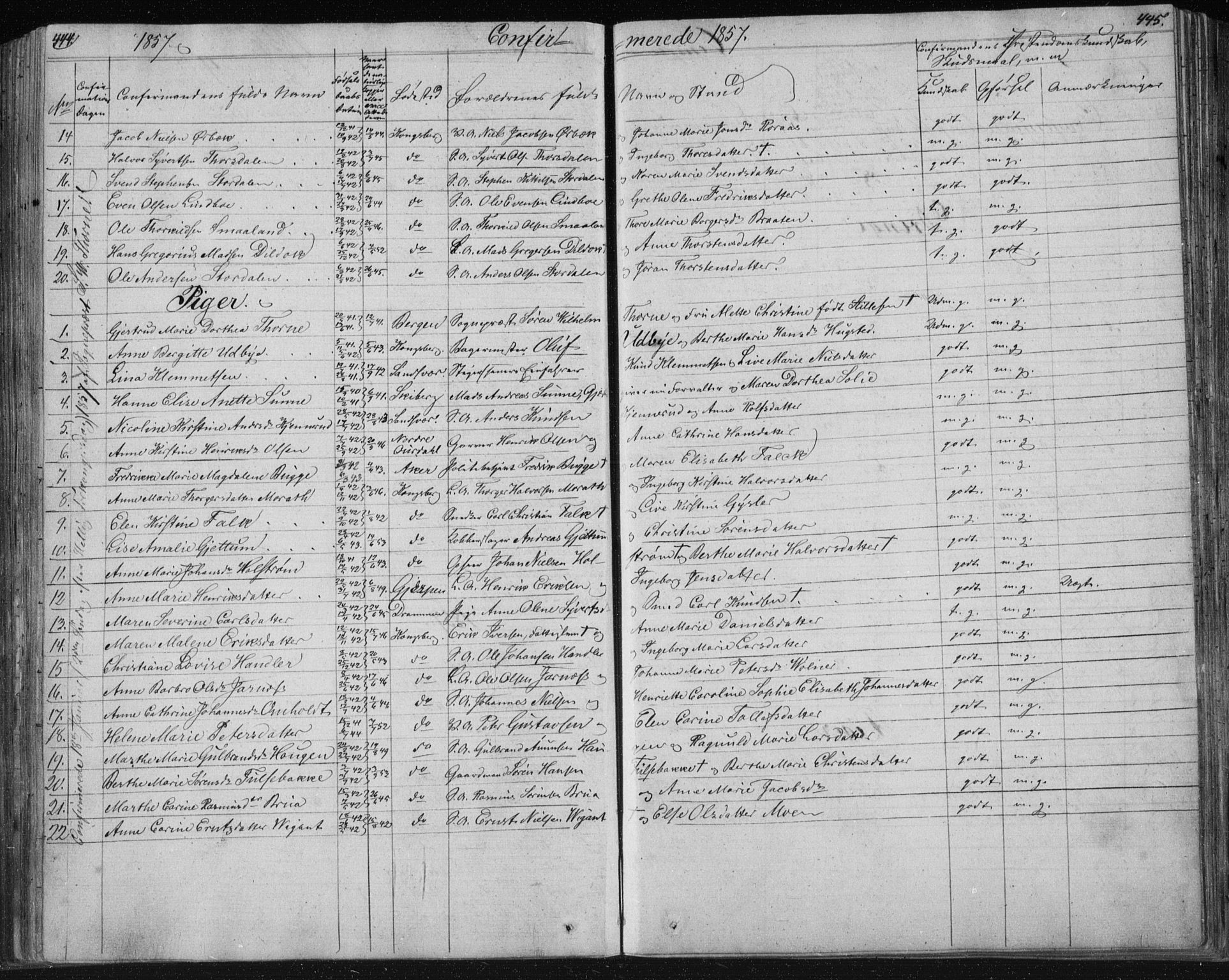 Kongsberg kirkebøker, SAKO/A-22/F/Fa/L0009: Parish register (official) no. I 9, 1839-1858, p. 444-445