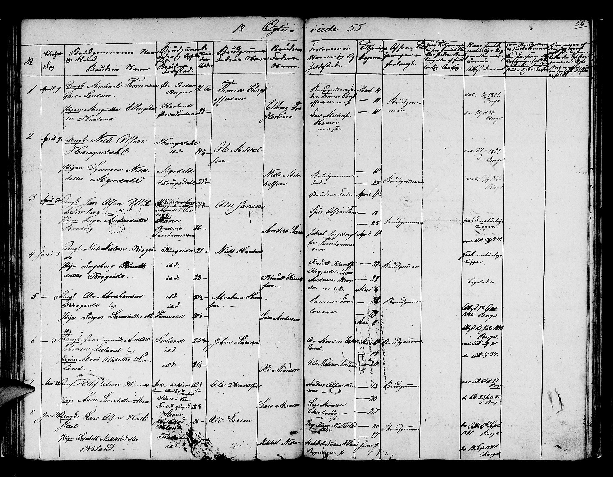 Fana Sokneprestembete, SAB/A-75101/H/Hab/Habb/L0002: Parish register (copy) no. B 2, 1851-1860, p. 56