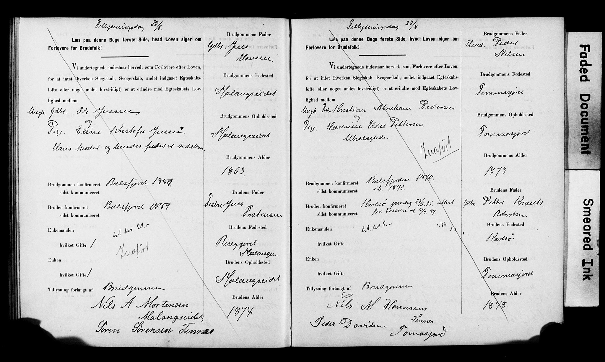 Balsfjord sokneprestembete, AV/SATØ-S-1303/H/Hd/L0030: Banns register no. 30, 1893-1897