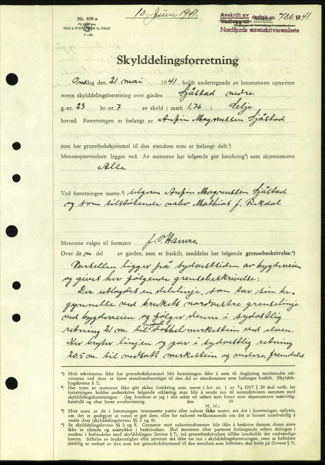 Nordfjord sorenskriveri, AV/SAB-A-2801/02/02b/02bj/L0006: Mortgage book no. A6, 1940-1941, Diary no: : 786/1941