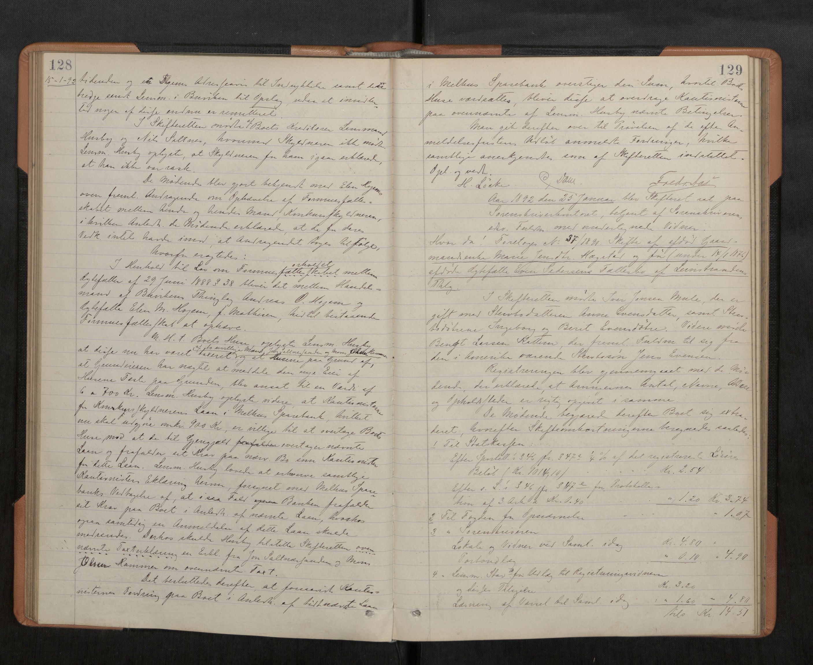 Strinda og Selbu sorenskriveri, AV/SAT-A-0015/3/3B/L0006: Skifteforhandlingsprot. 6 6, 1890-1894, p. 128-129