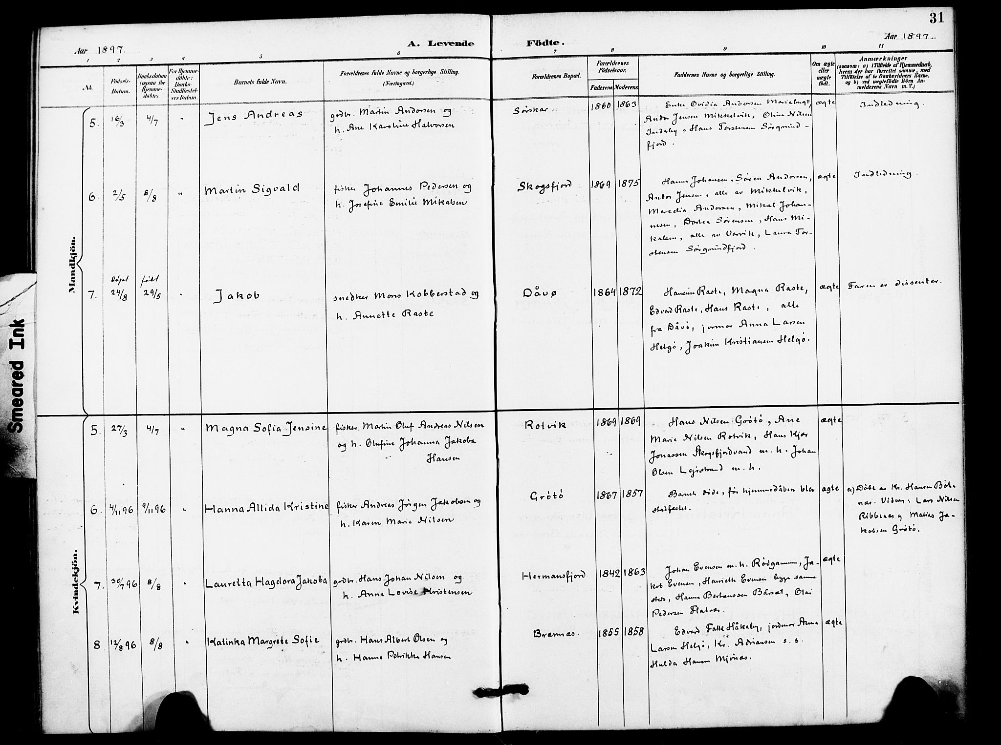 Karlsøy sokneprestembete, AV/SATØ-S-1299/H/Ha/Haa/L0012kirke: Parish register (official) no. 12, 1892-1902, p. 31