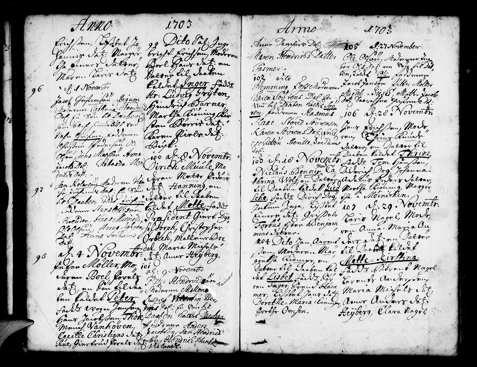 Nykirken Sokneprestembete, AV/SAB-A-77101/H/Haa/L0002: Parish register (official) no. A 2, 1700-1723, p. 35