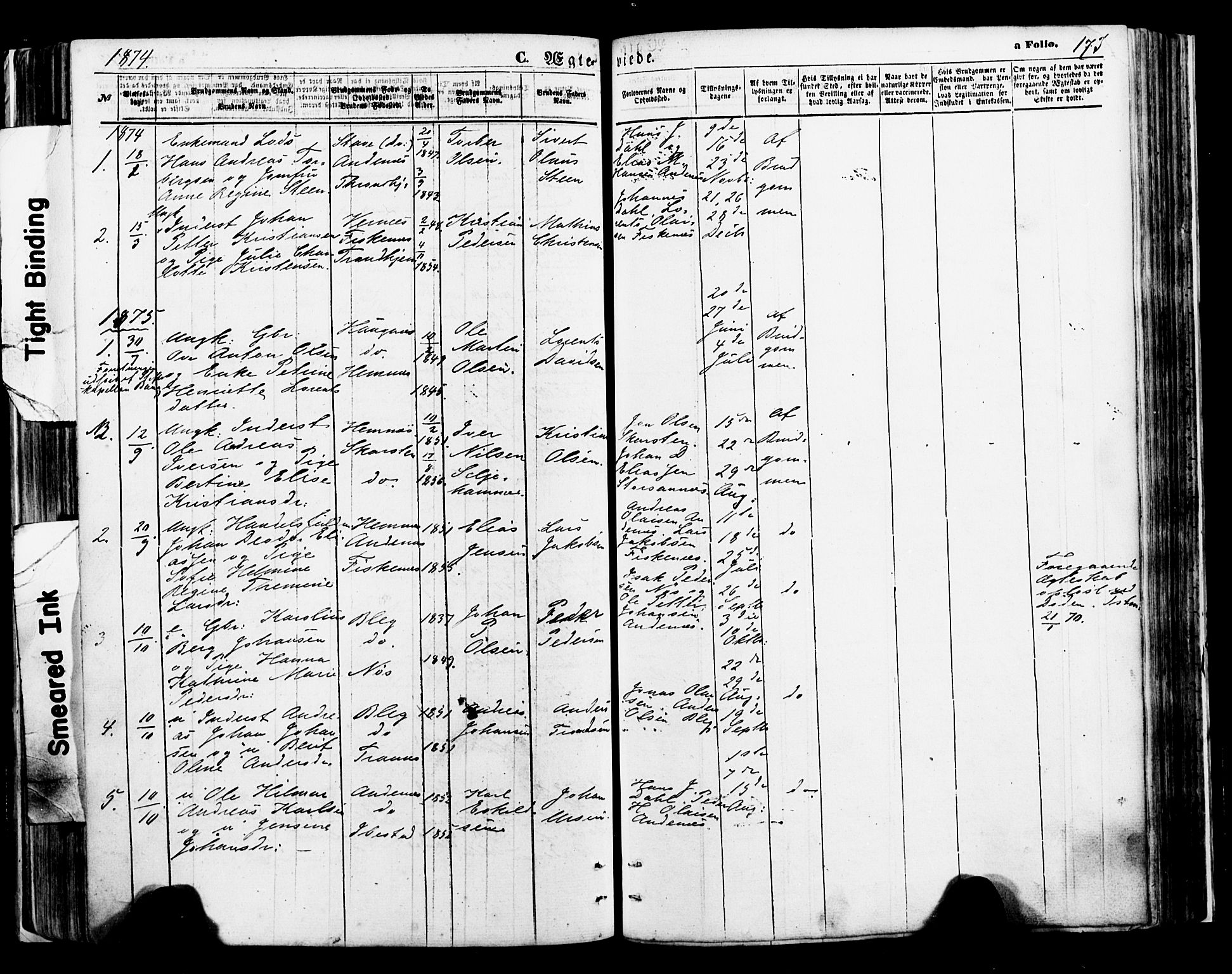 Ministerialprotokoller, klokkerbøker og fødselsregistre - Nordland, AV/SAT-A-1459/897/L1398: Parish register (official) no. 897A05 /2, 1867-1880, p. 173