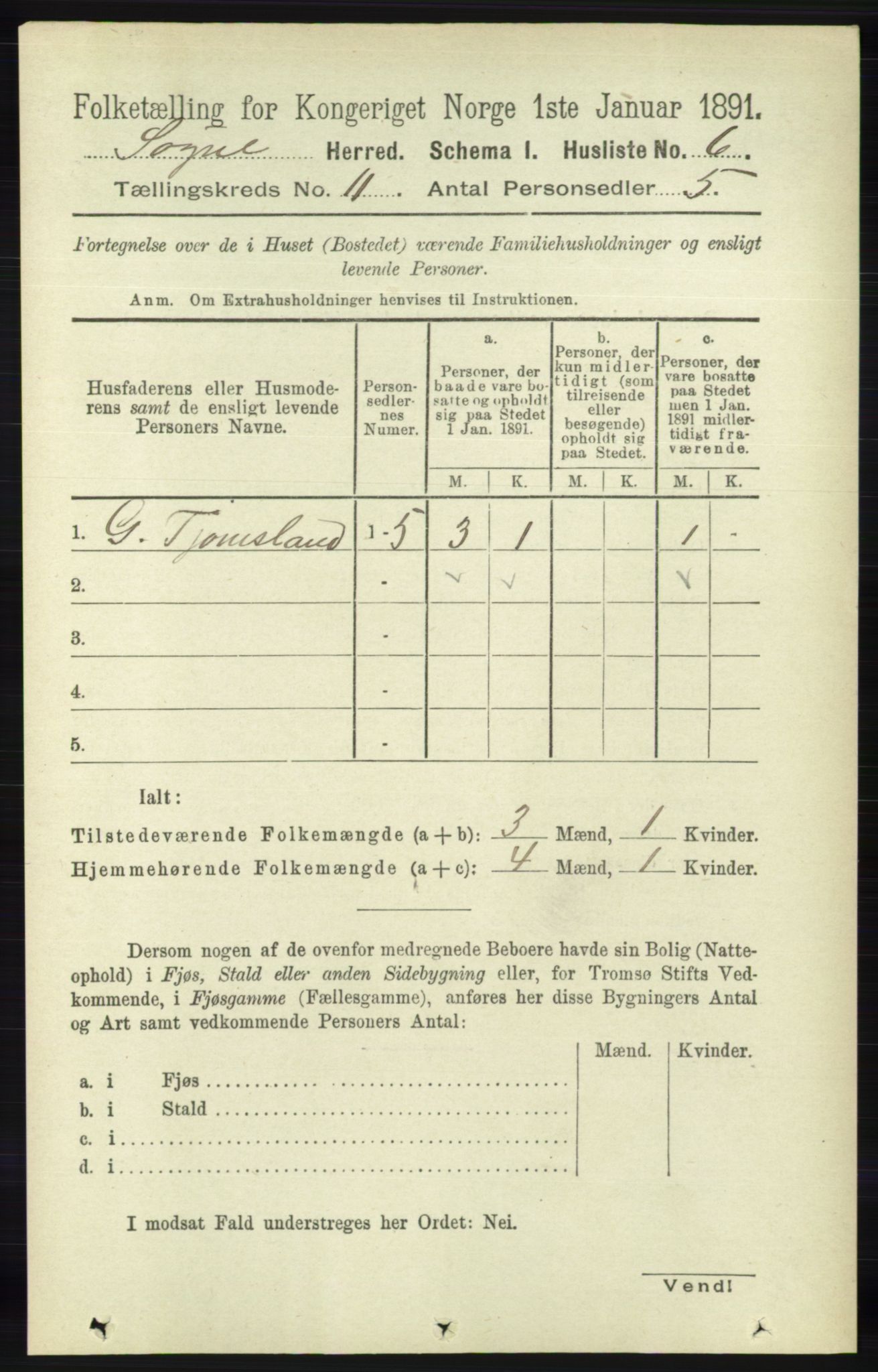 RA, 1891 census for 1018 Søgne, 1891, p. 2895
